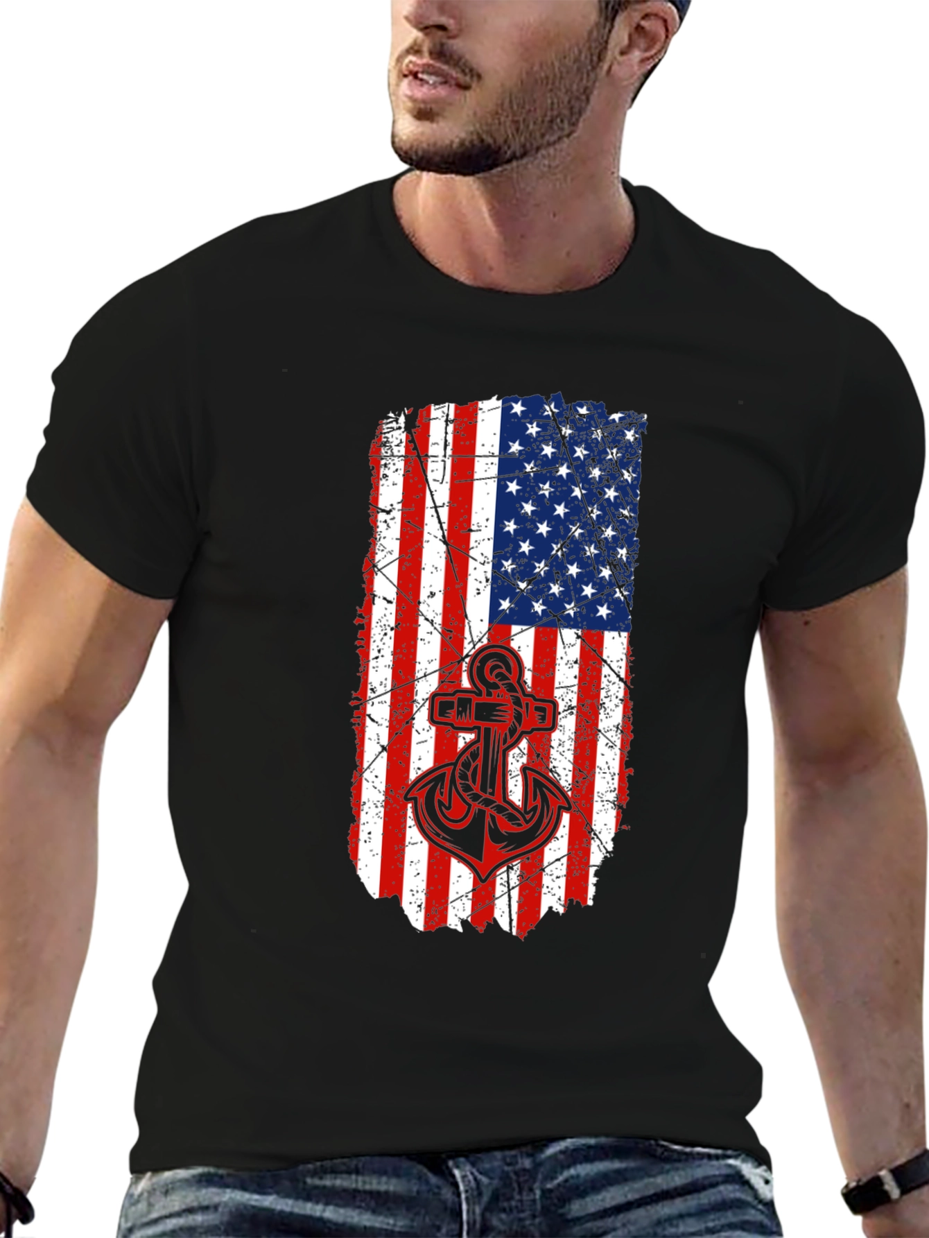 American Flag Anchor Graphic T-Shirt