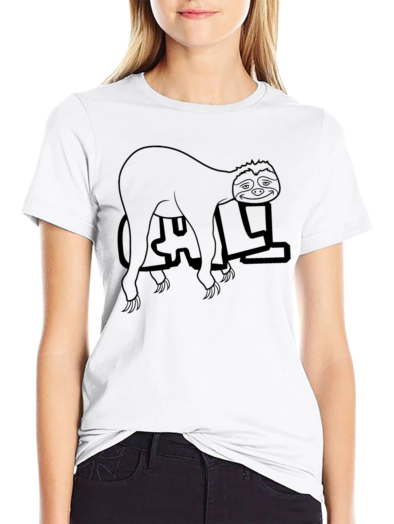 Sloth Doing Yoga Black T-Shirt