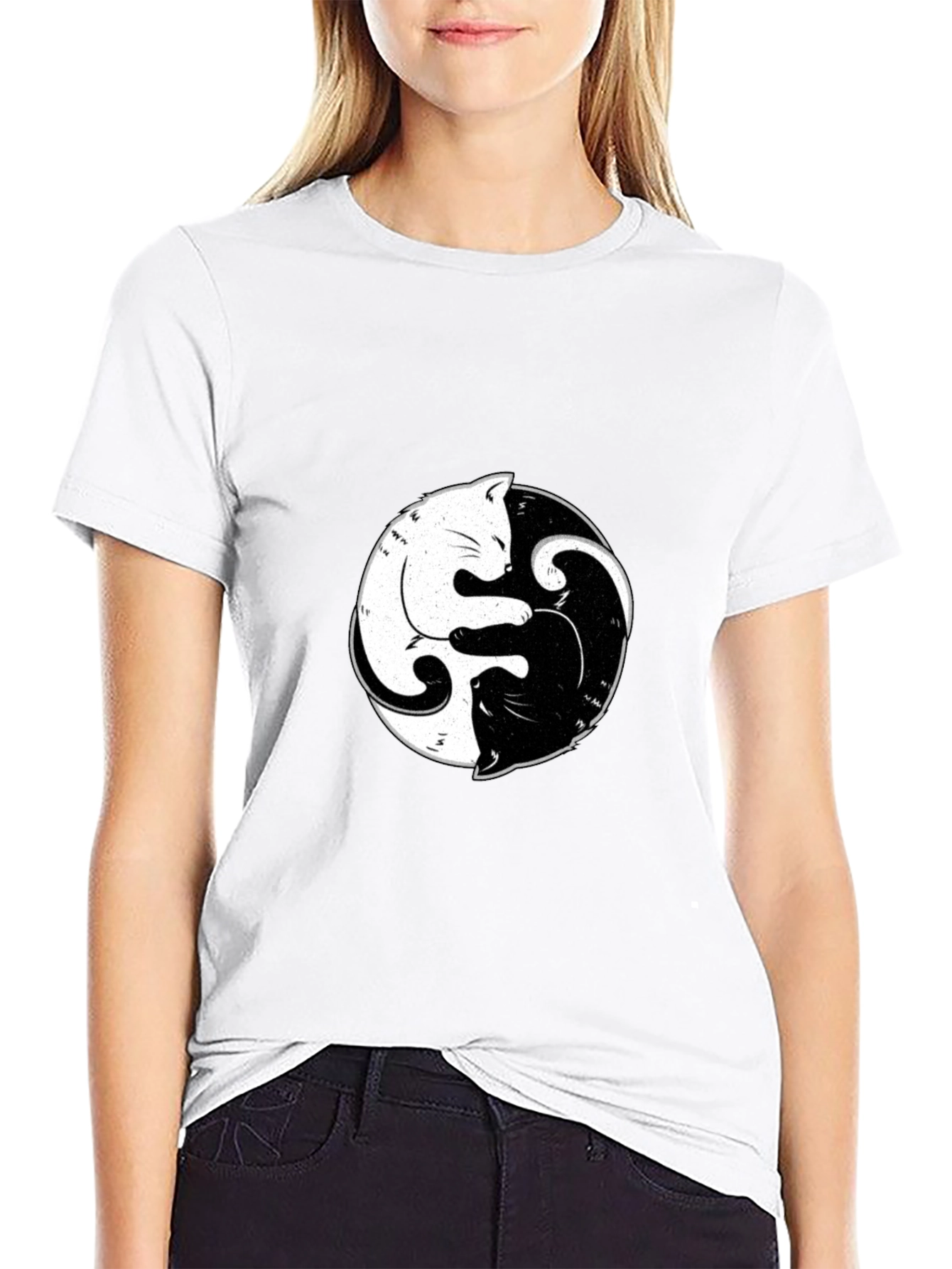 Yin Yang Cats Graphic Tee - Black