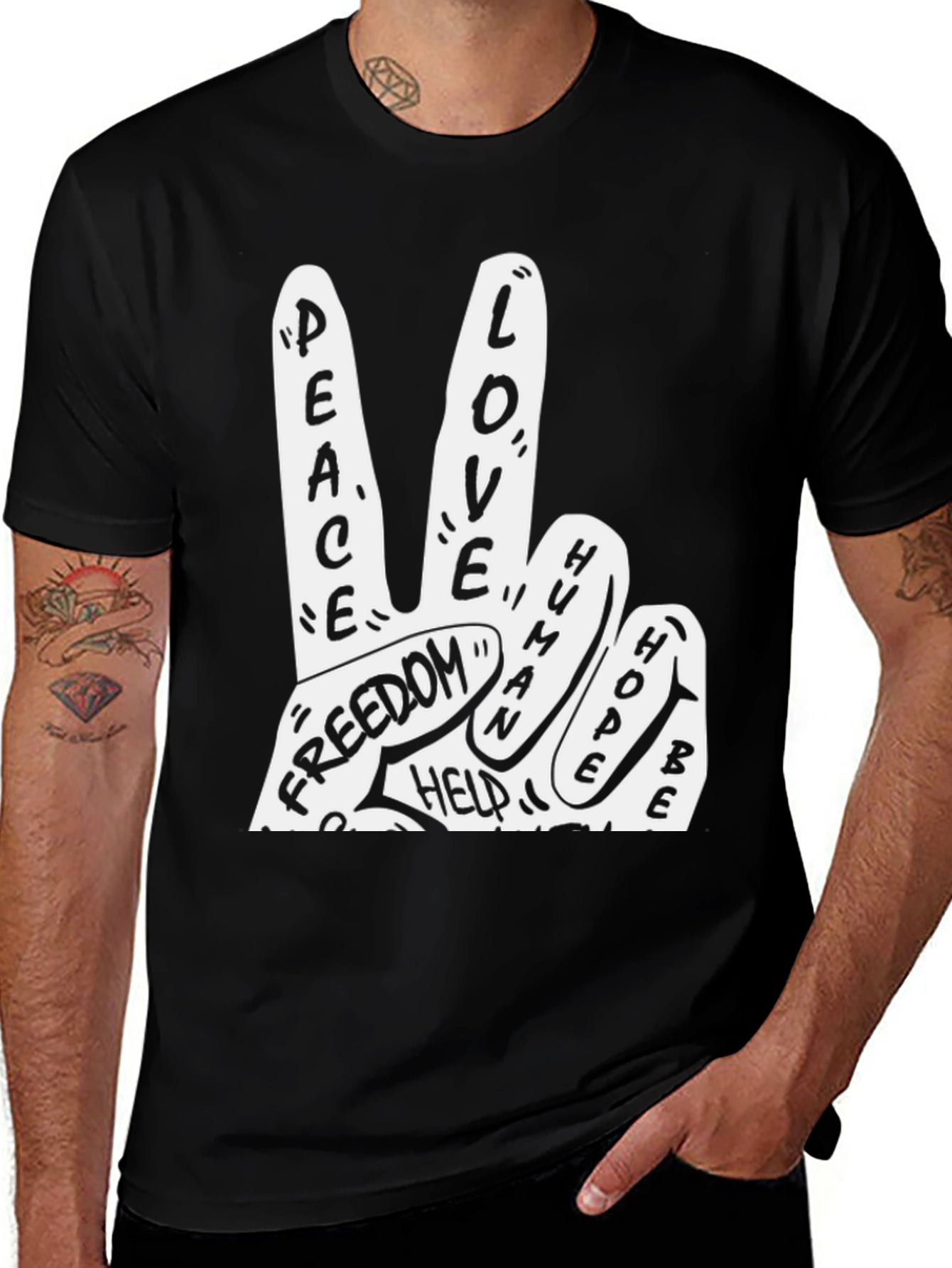 Peace Love Freedom Graphic Tee - Black Cotton T-Shirt