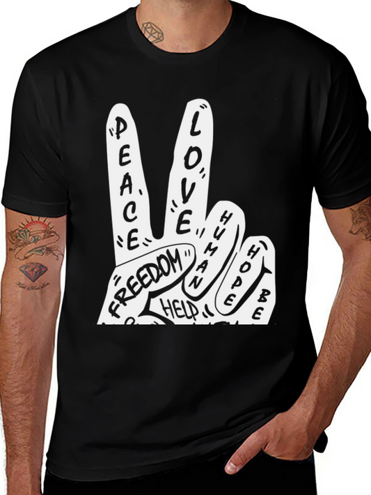 Peace Love Freedom Graphic Tee - Black Cotton T-Shirt