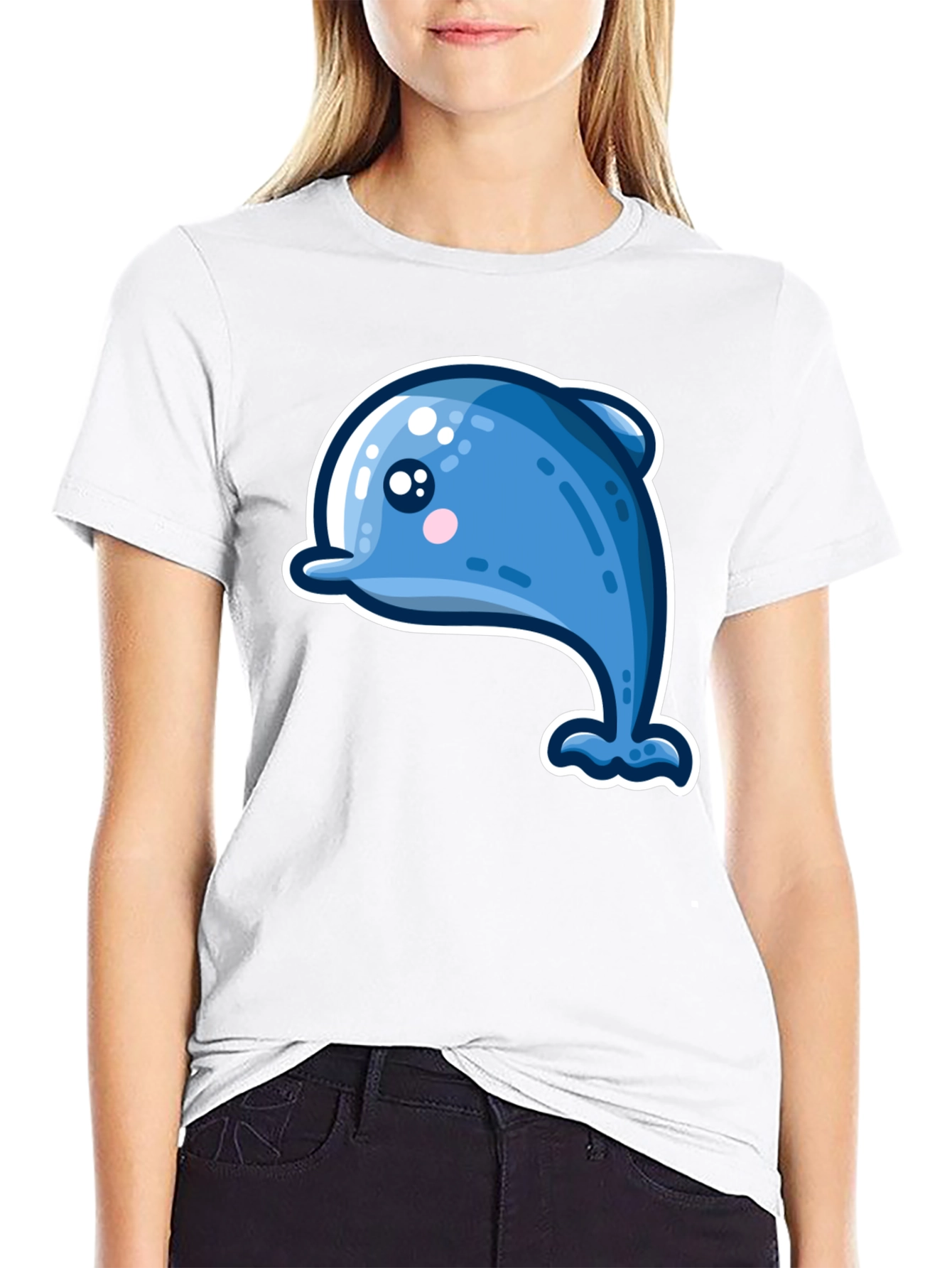 Cute Dolphin Graphic Tee - Black