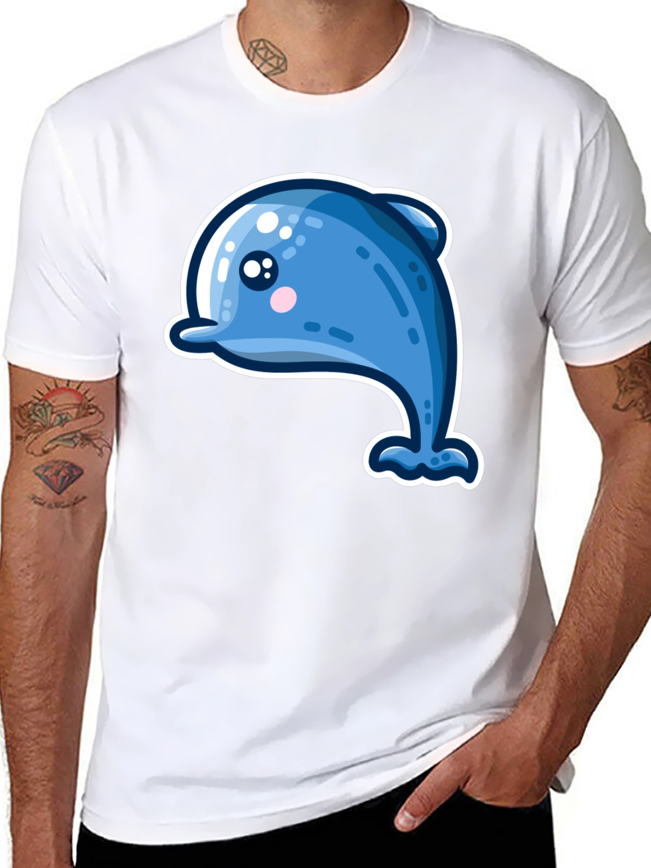Cute Dolphin Graphic Tee - Black