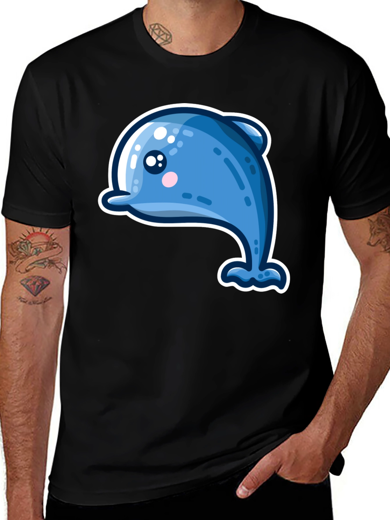 Cute Dolphin Graphic Tee - Black