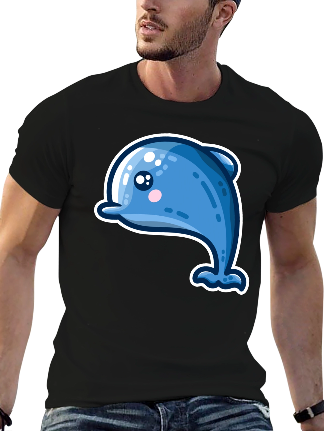 Cute Dolphin Graphic Tee - Black