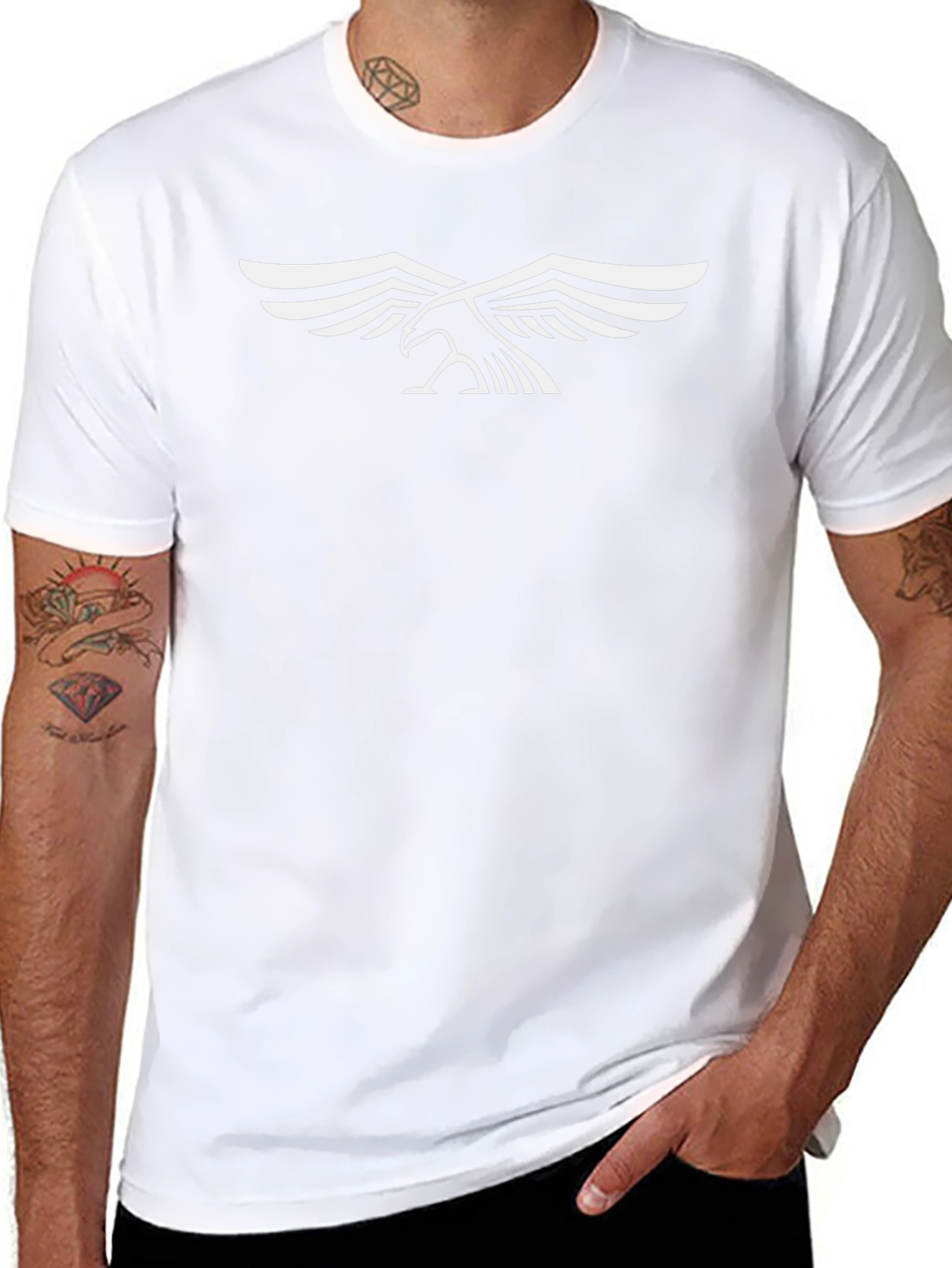 Black T-Shirt with White Eagle Graphic
