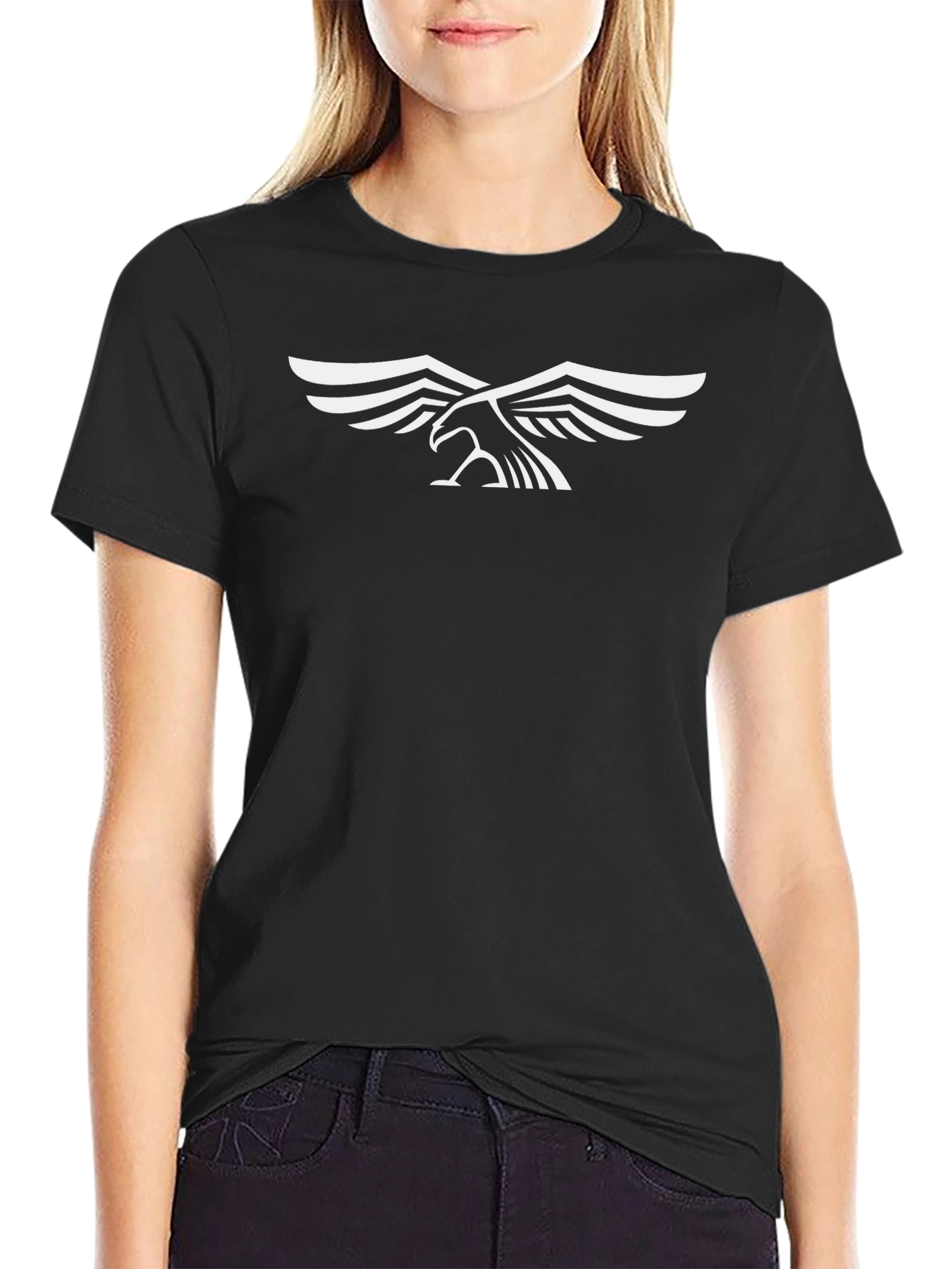 Black T-Shirt with White Eagle Graphic