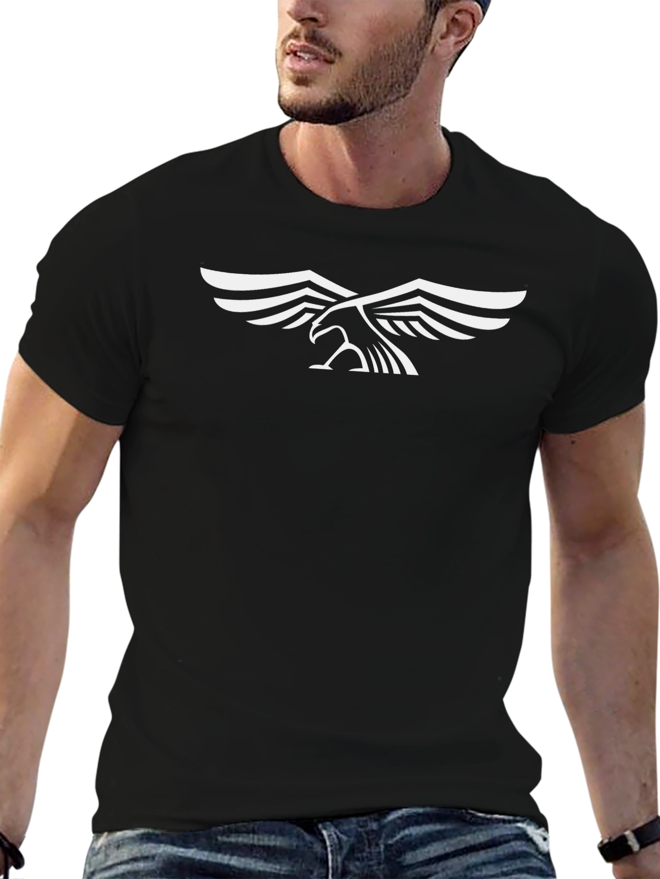 Black T-Shirt with White Eagle Graphic