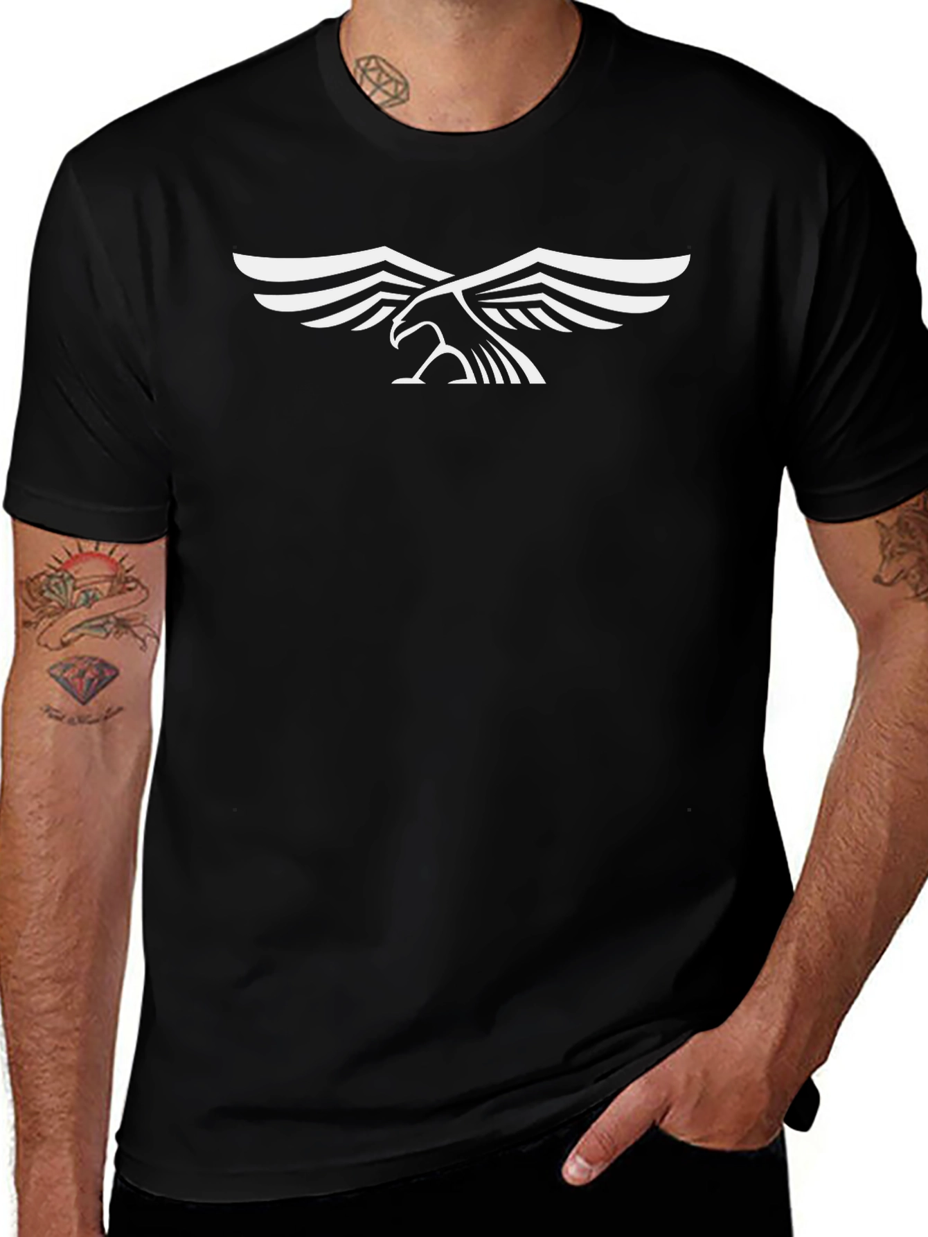 Black T-Shirt with White Eagle Graphic