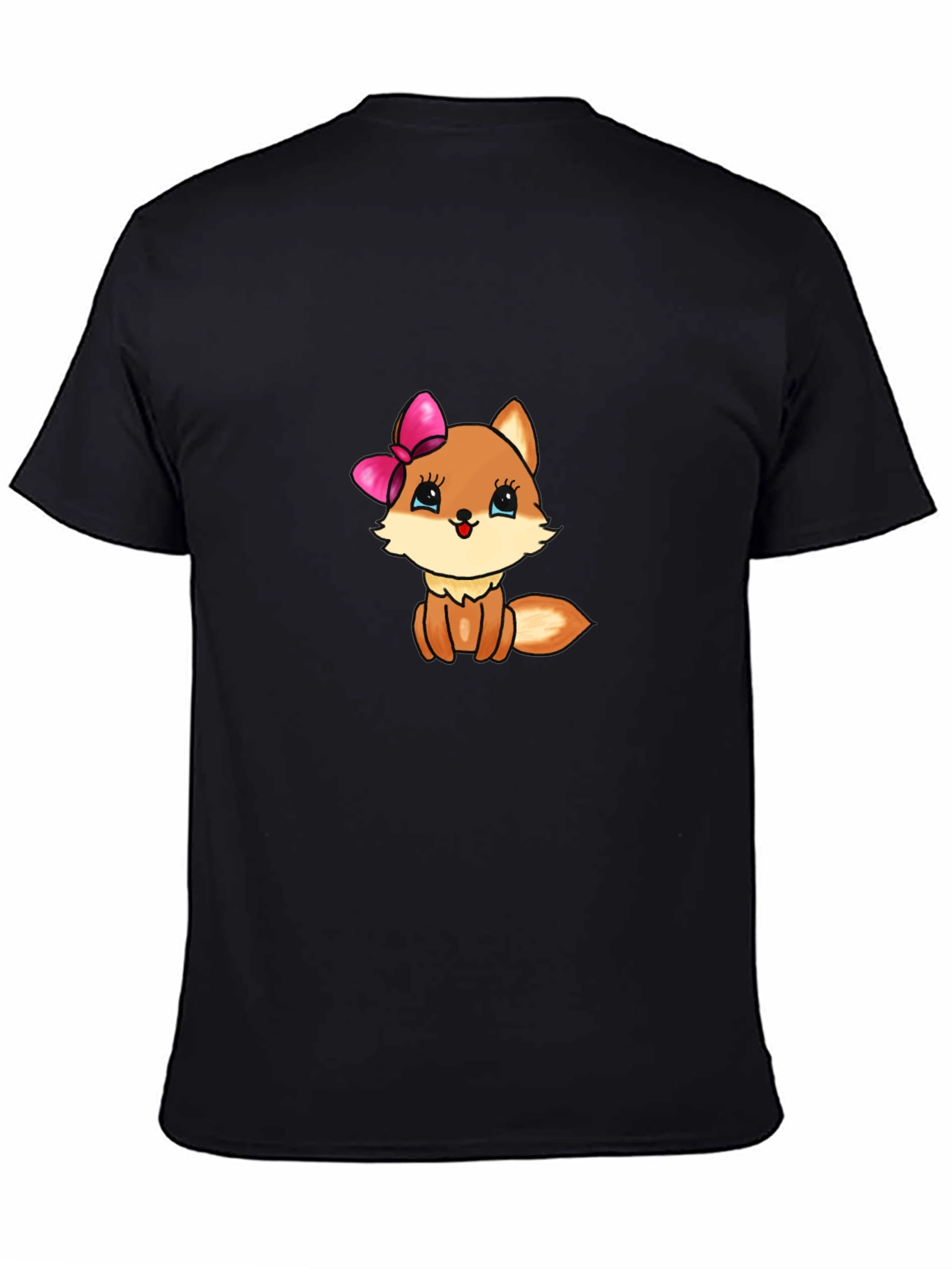Cute Cartoon Fox Graphic Tee - Black T-Shirt