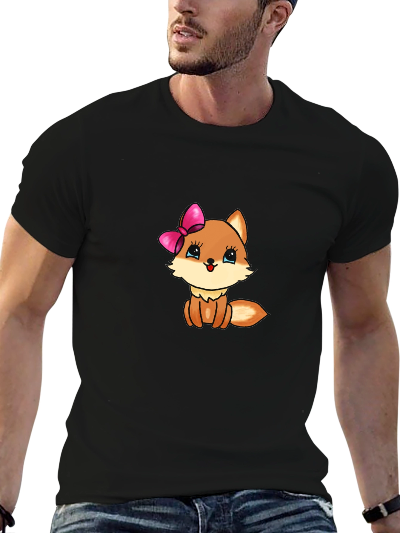 Cute Cartoon Fox Graphic Tee - Black T-Shirt