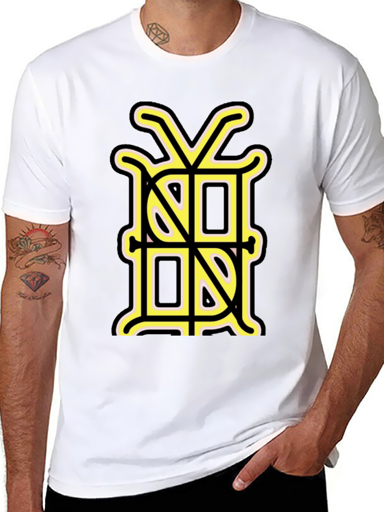 Black Graphic Tee with Unique Gold Monogram