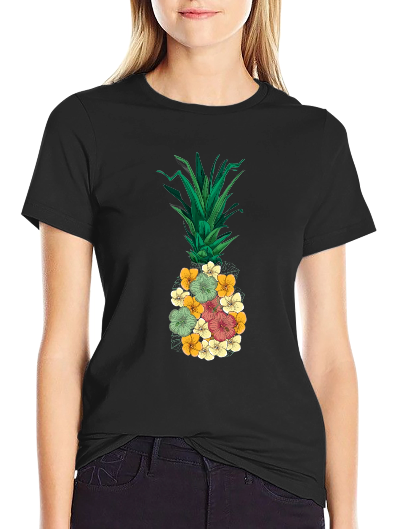Floral Pineapple Graphic Tee - Tropical Vibe