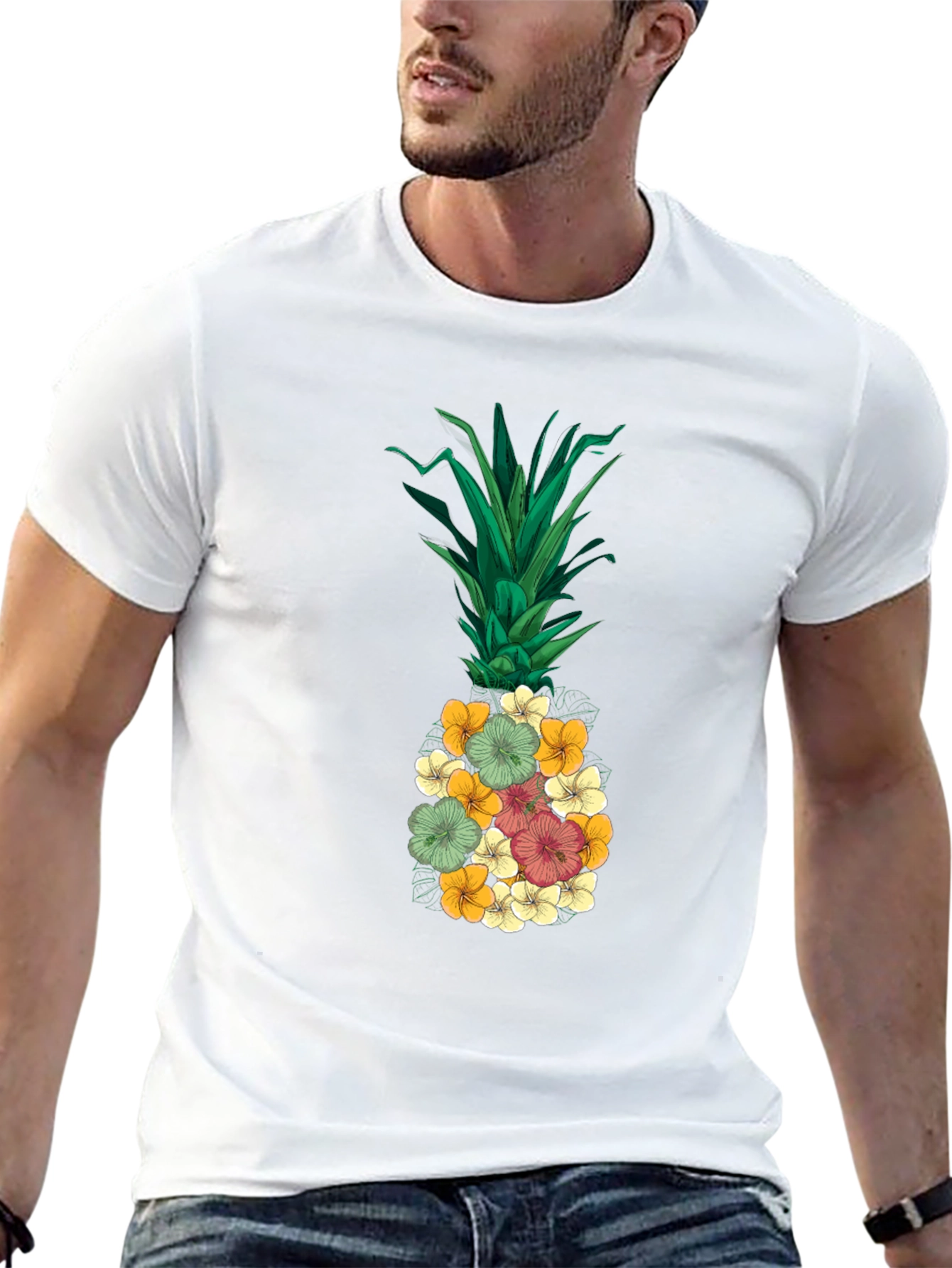 Floral Pineapple Graphic Tee - Tropical Vibe