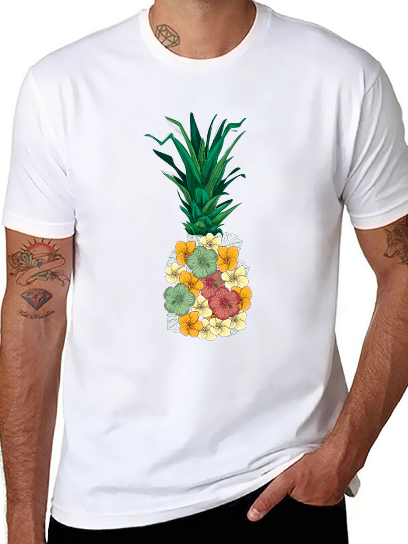 Floral Pineapple Graphic Tee - Tropical Vibe
