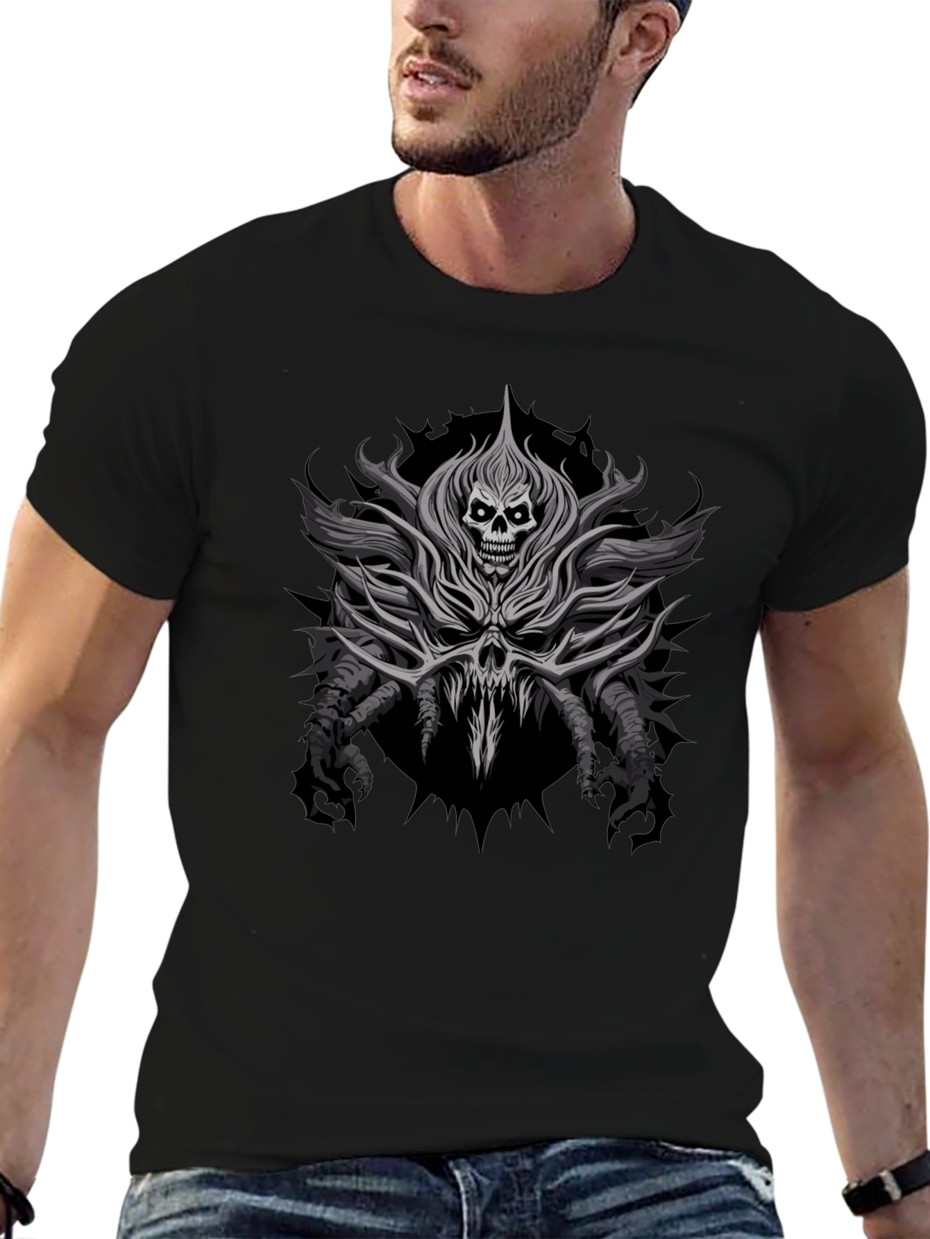 Skull Graphic Print Black T-Shirt