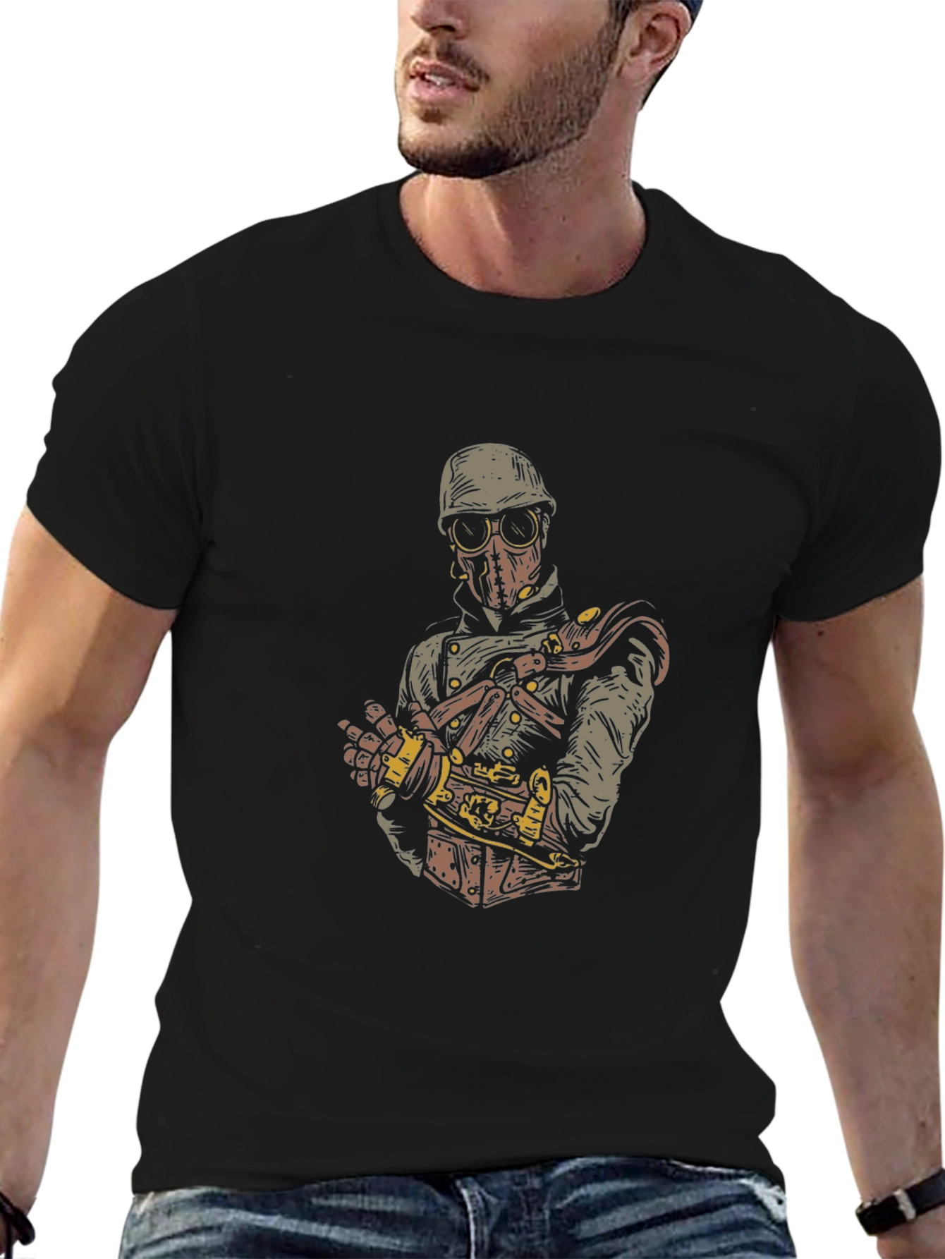 Steampunk Graphic Print Tee - Black