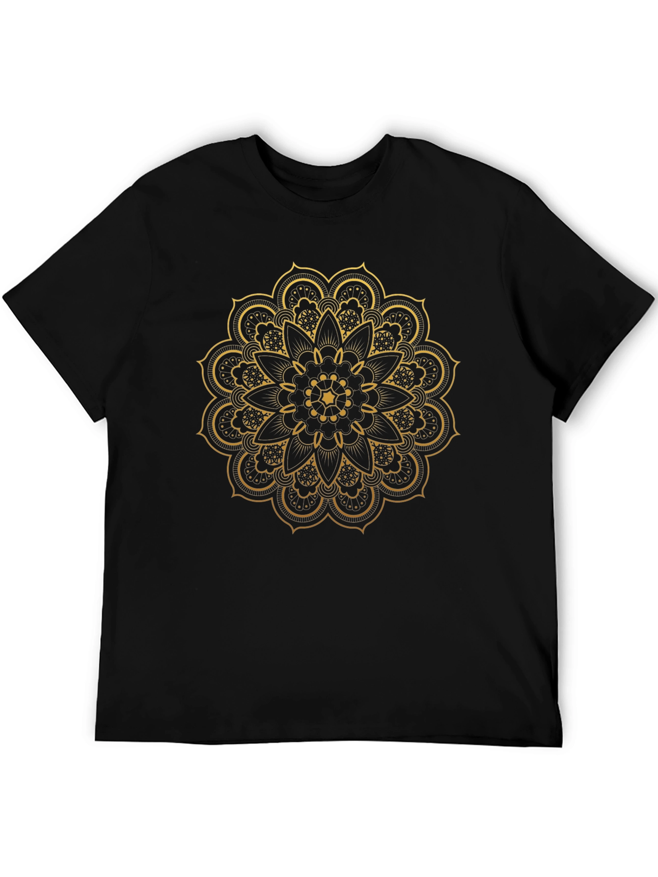 Black T-Shirt with Gold Mandala Design