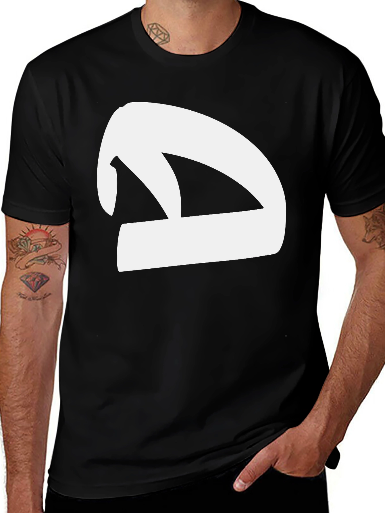 Black T-Shirt with White Abstract Symbol Graphic