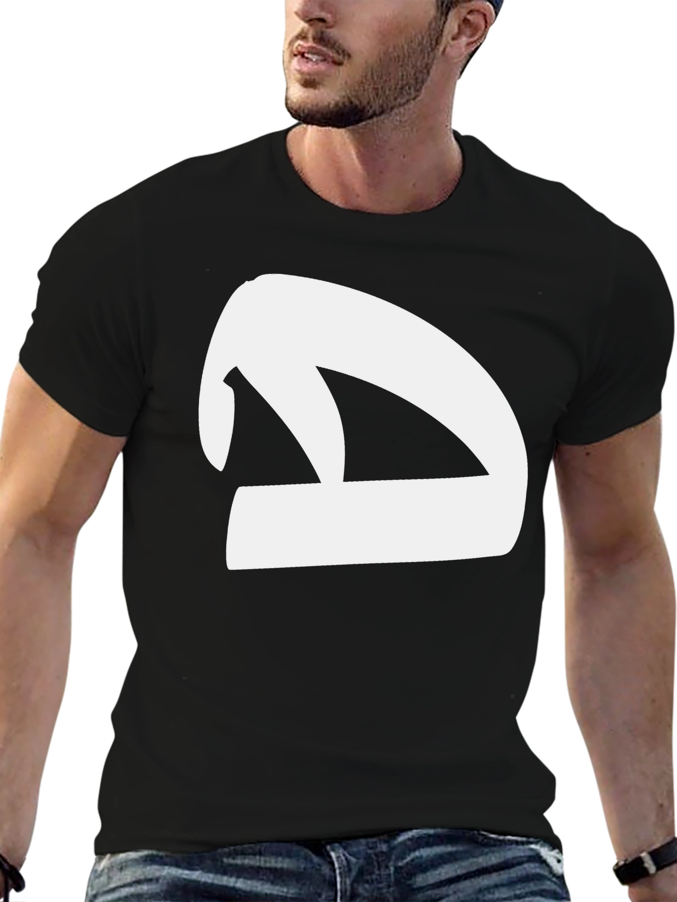 Black T-Shirt with White Abstract Symbol Graphic