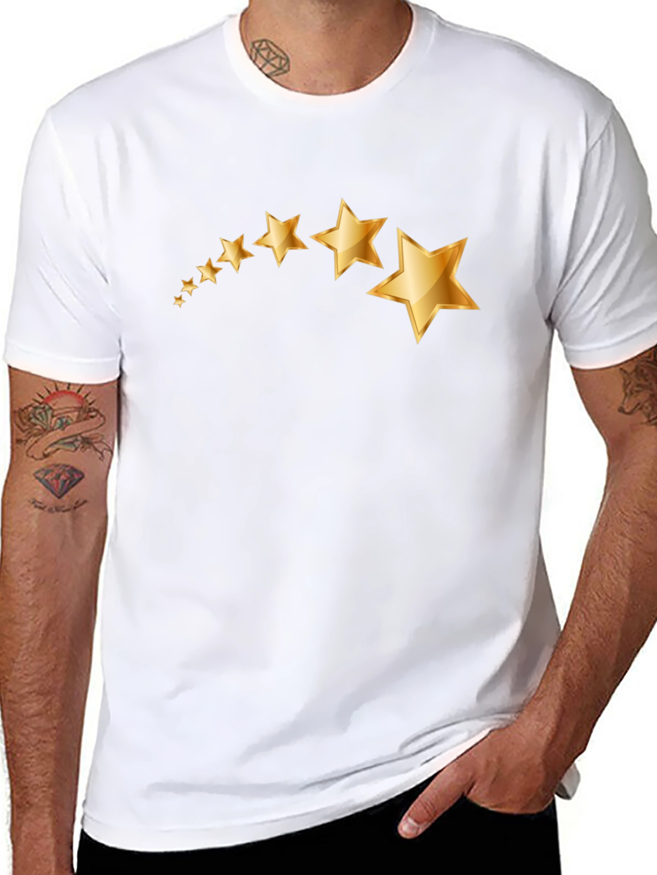 Mens Black T-Shirt with Gold Star Graphic