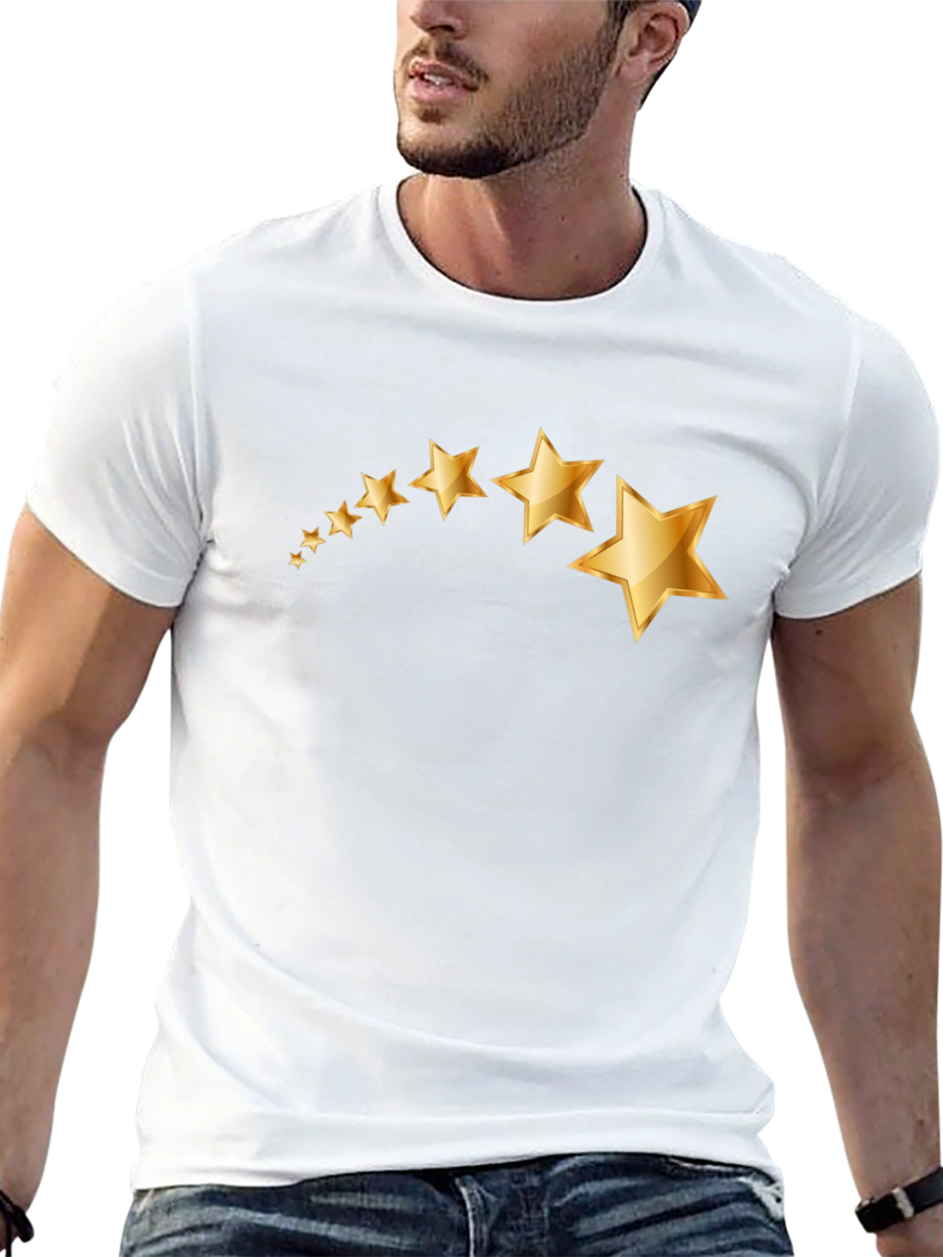 Mens Black T-Shirt with Gold Star Graphic