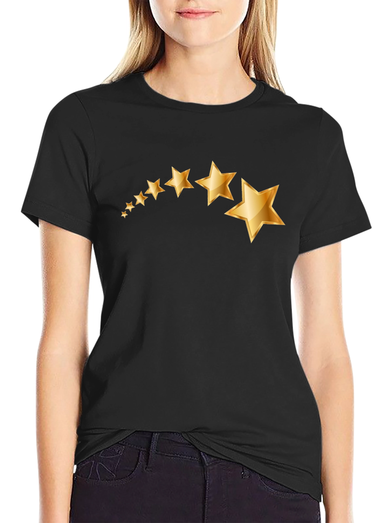 Mens Black T-Shirt with Gold Star Graphic