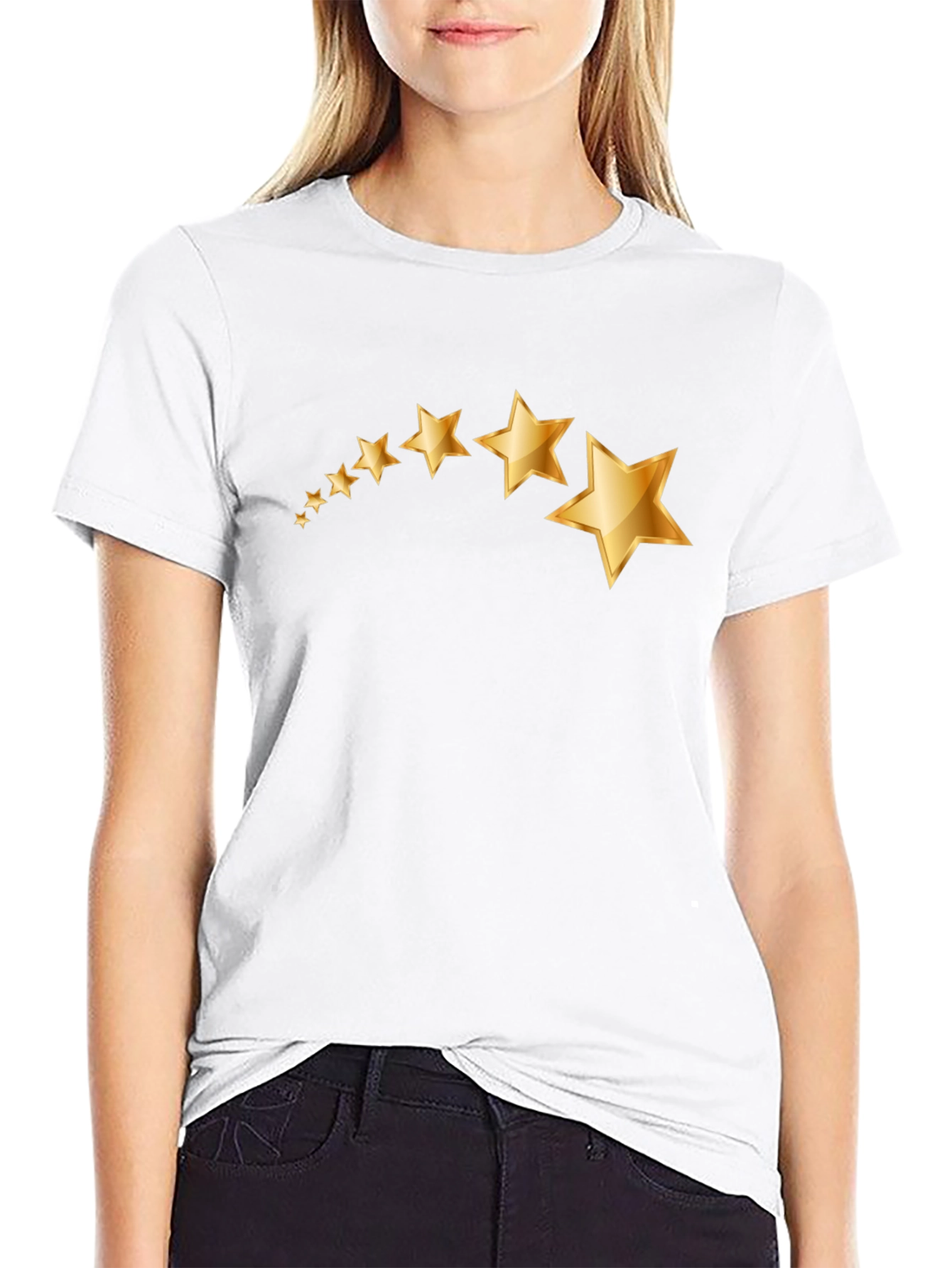 Mens Black T-Shirt with Gold Star Graphic
