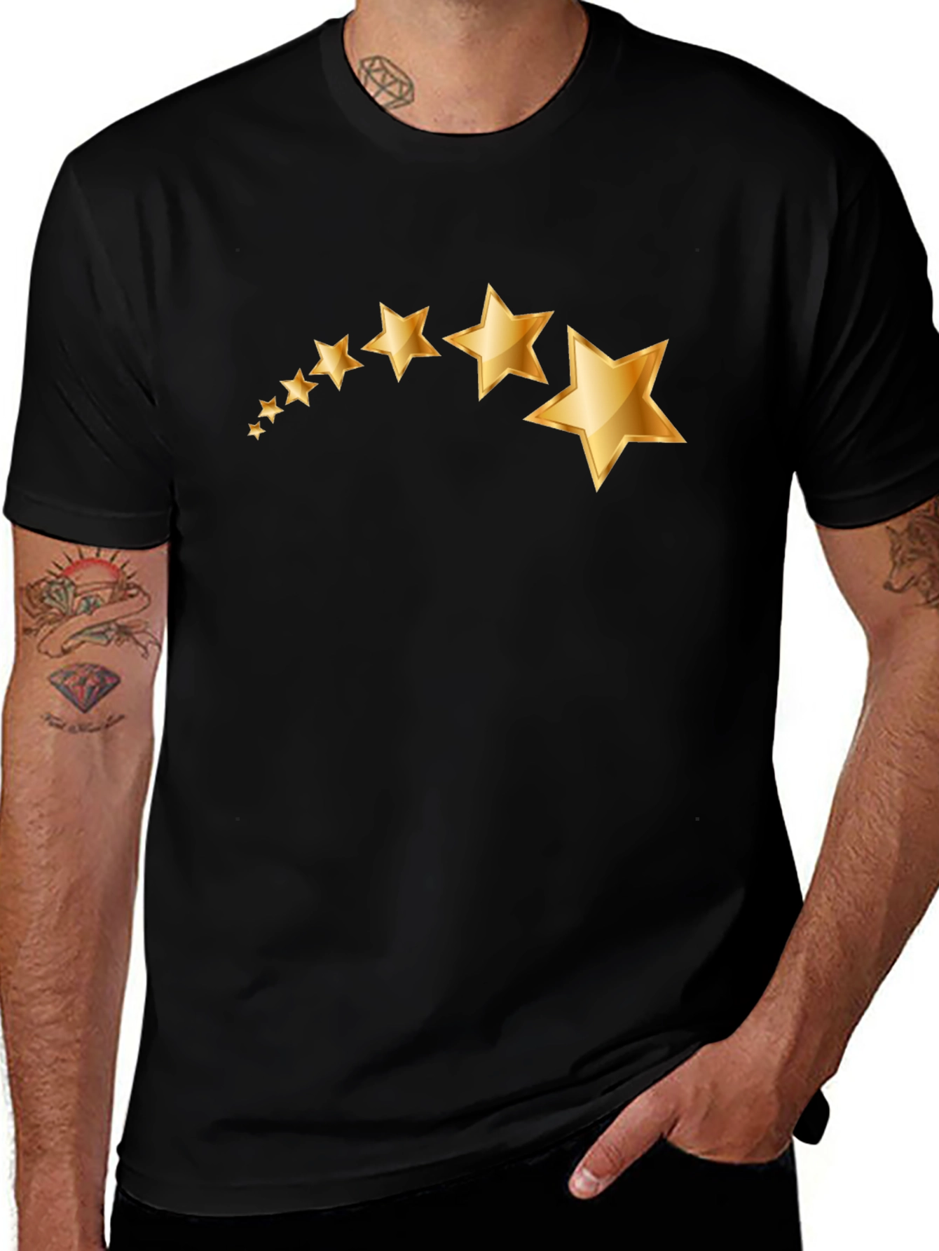 Mens Black T-Shirt with Gold Star Graphic