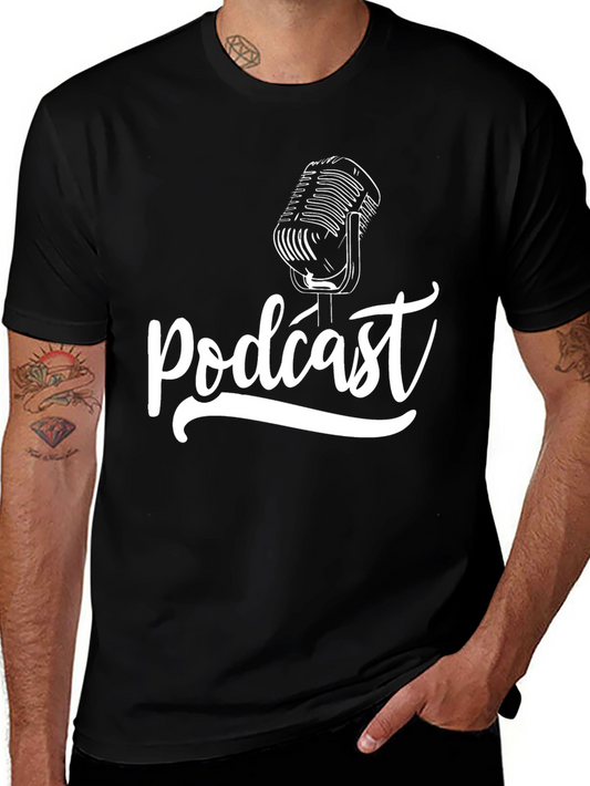 Podcast Microphone T-Shirt - Black Graphic Tee