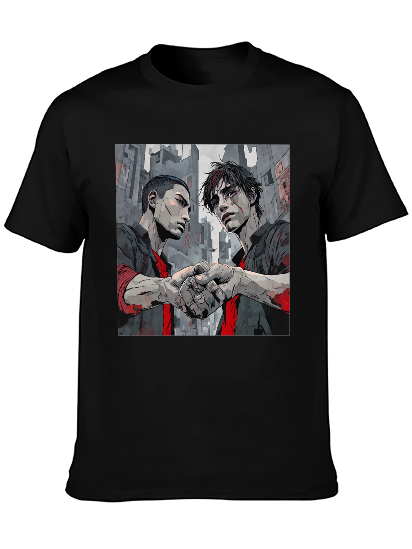 Urban Handshake Graphic Tee - Stylish Black Shirt
