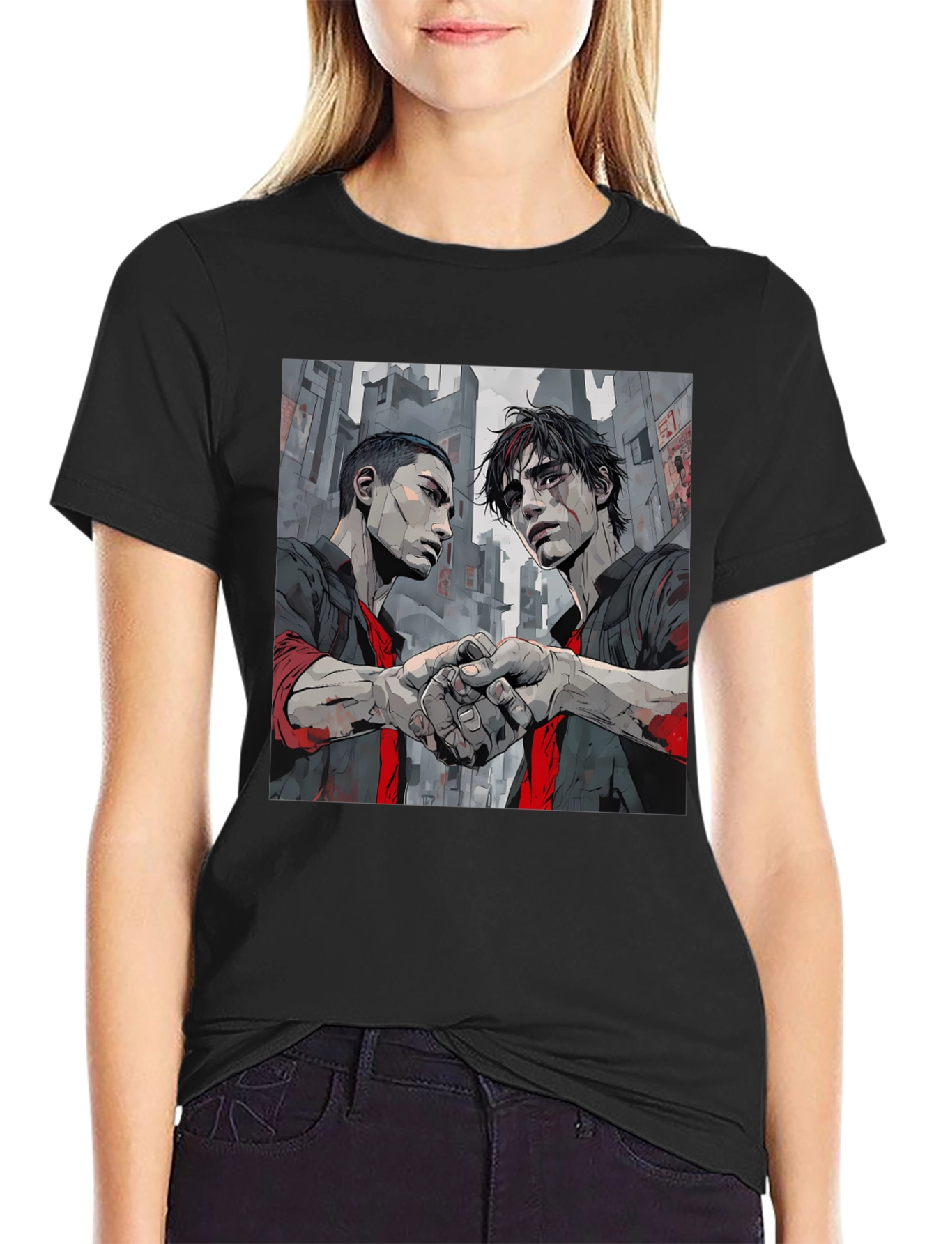 Urban Handshake Graphic Tee - Stylish Black Shirt