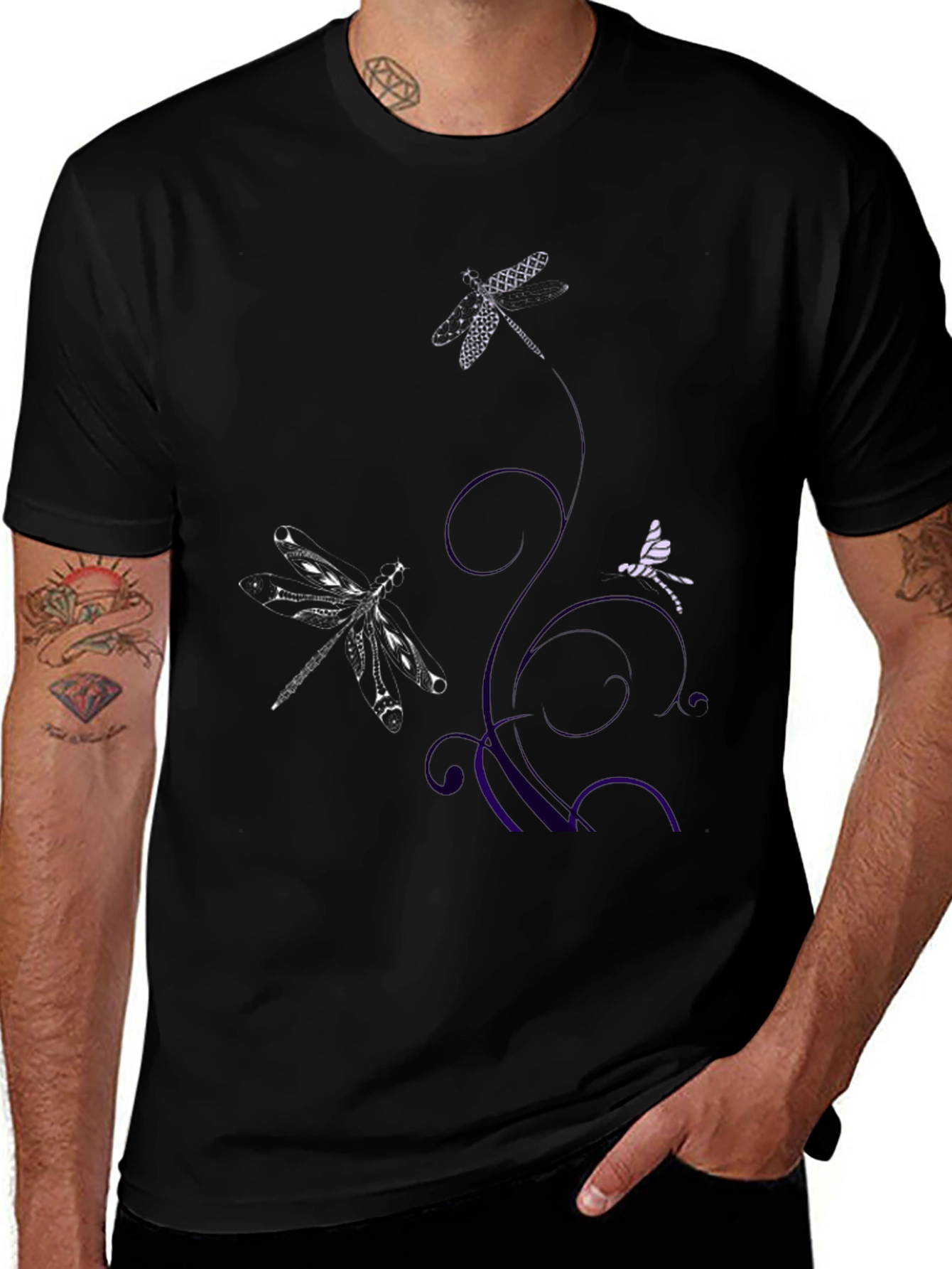 Dragonfly Graphic Print Tee - Black