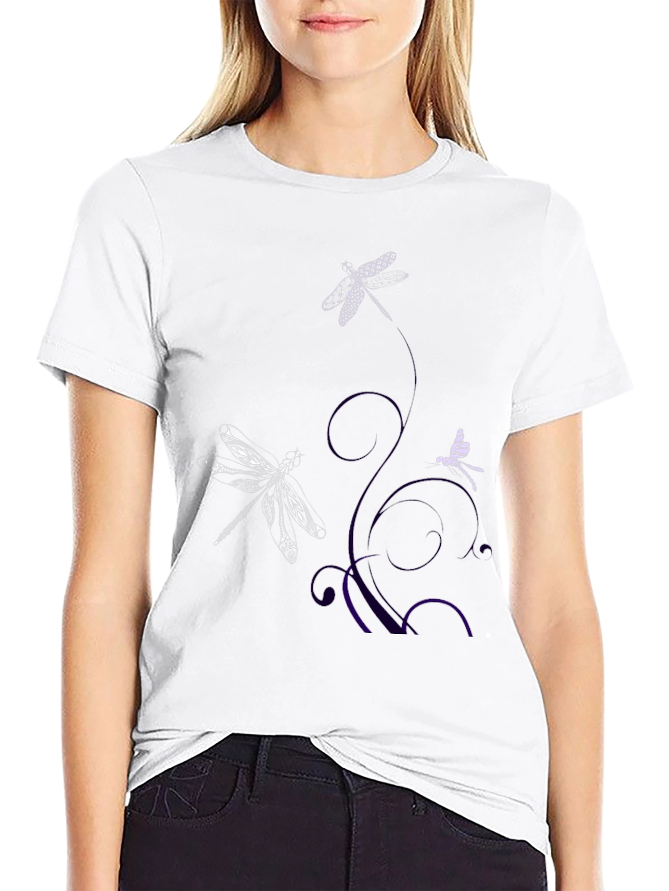Dragonfly Graphic Print Tee - Black