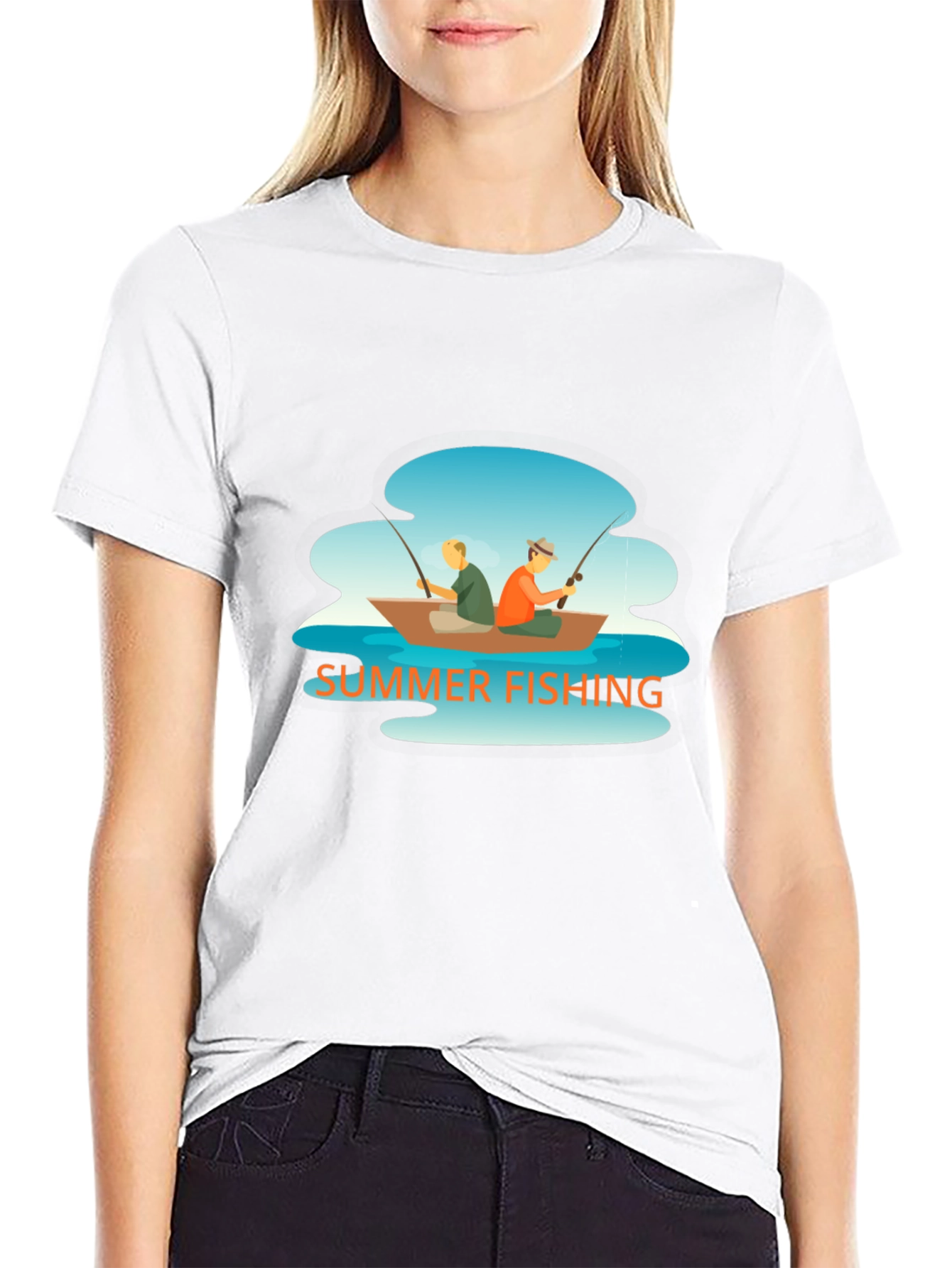 Summer Fishing Graphic Tee - Boat Scene