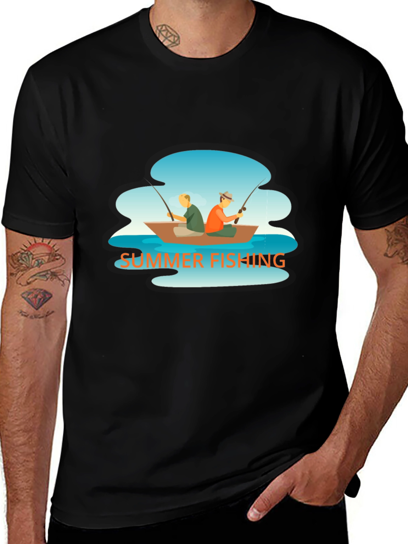 Summer Fishing Graphic Tee - Boat Scene