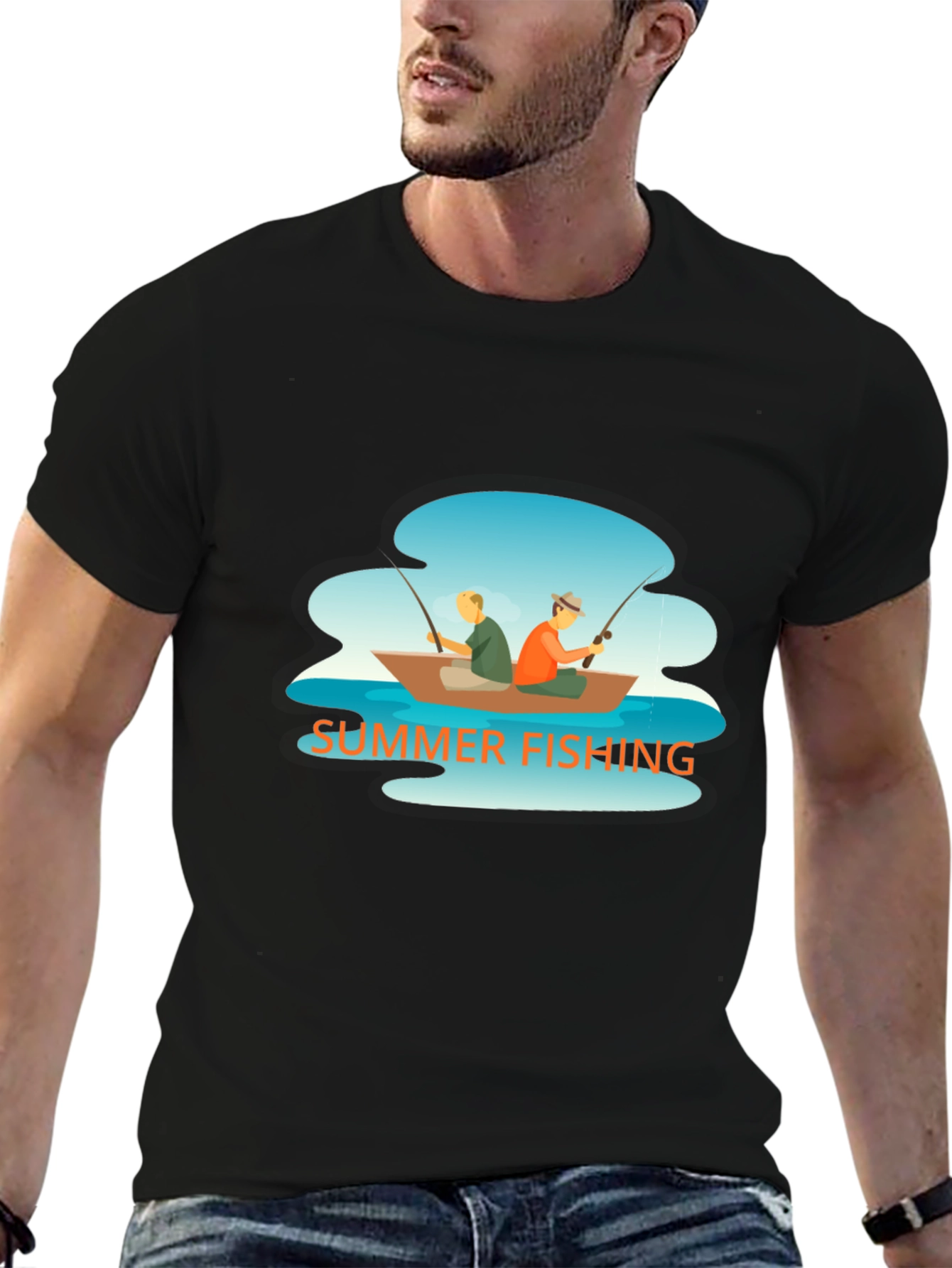 Summer Fishing Graphic Tee - Boat Scene
