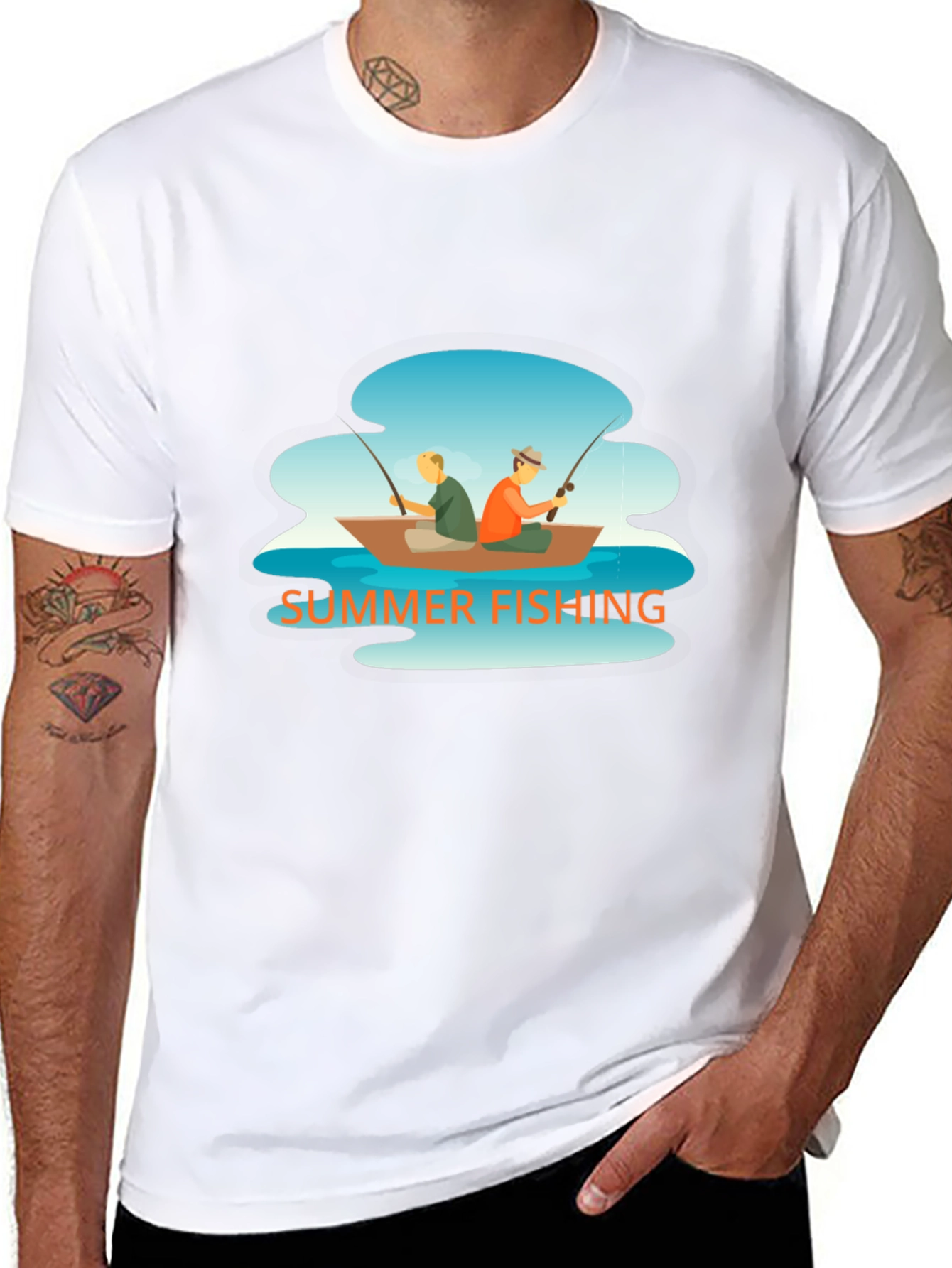 Summer Fishing Graphic Tee - Boat Scene