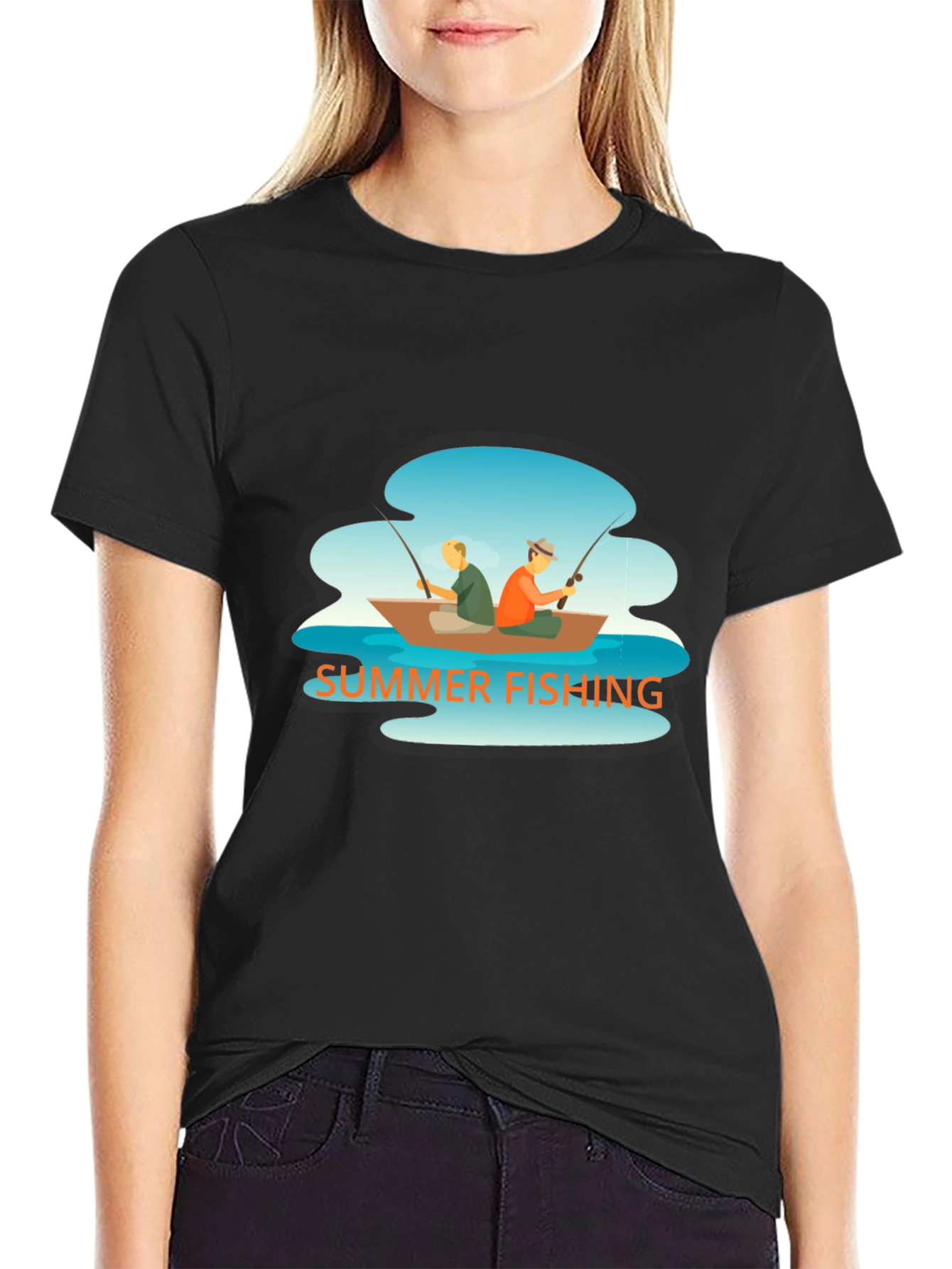 Summer Fishing Graphic Tee - Boat Scene