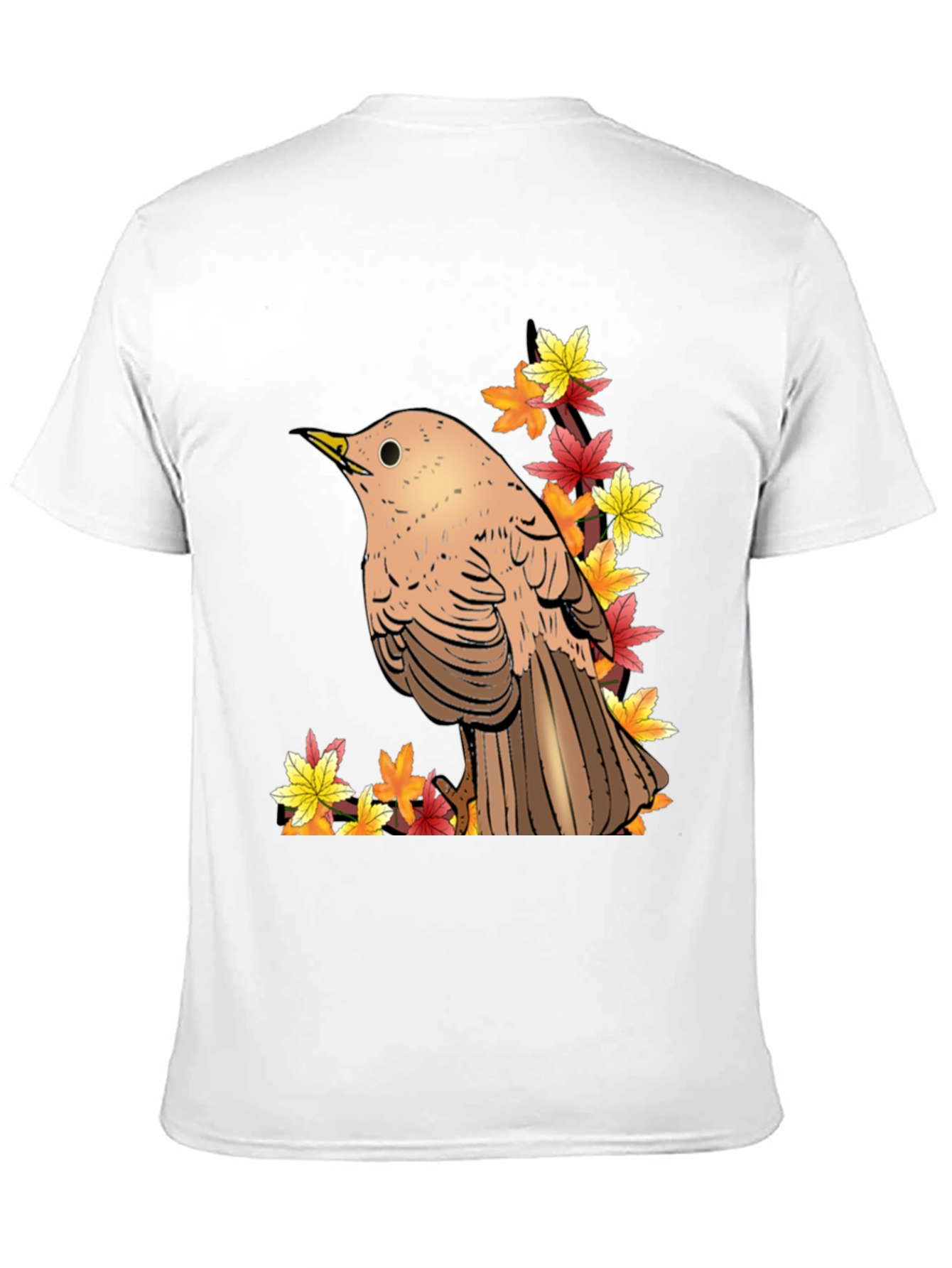 Autumn Bird Graphic Tee - Black Cotton T-Shirt