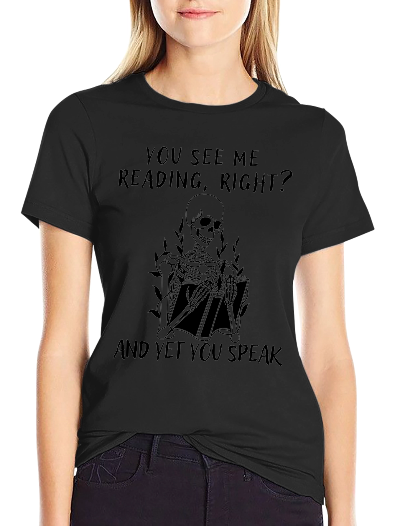 Reading Skeleton Graphic Tee - Black