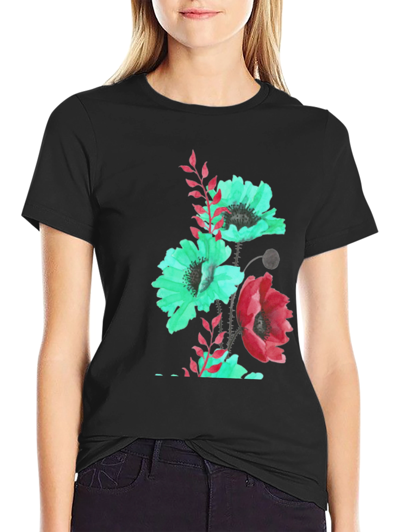 Floral Print Black T-Shirt