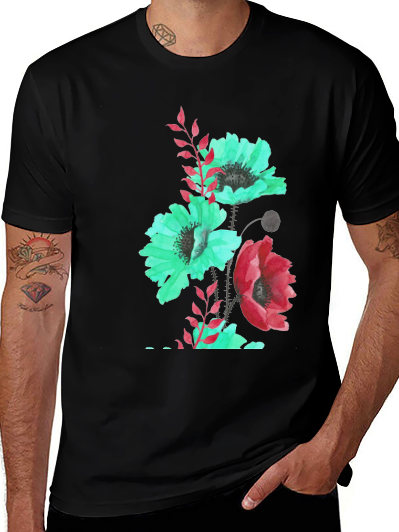 Floral Print Black T-Shirt