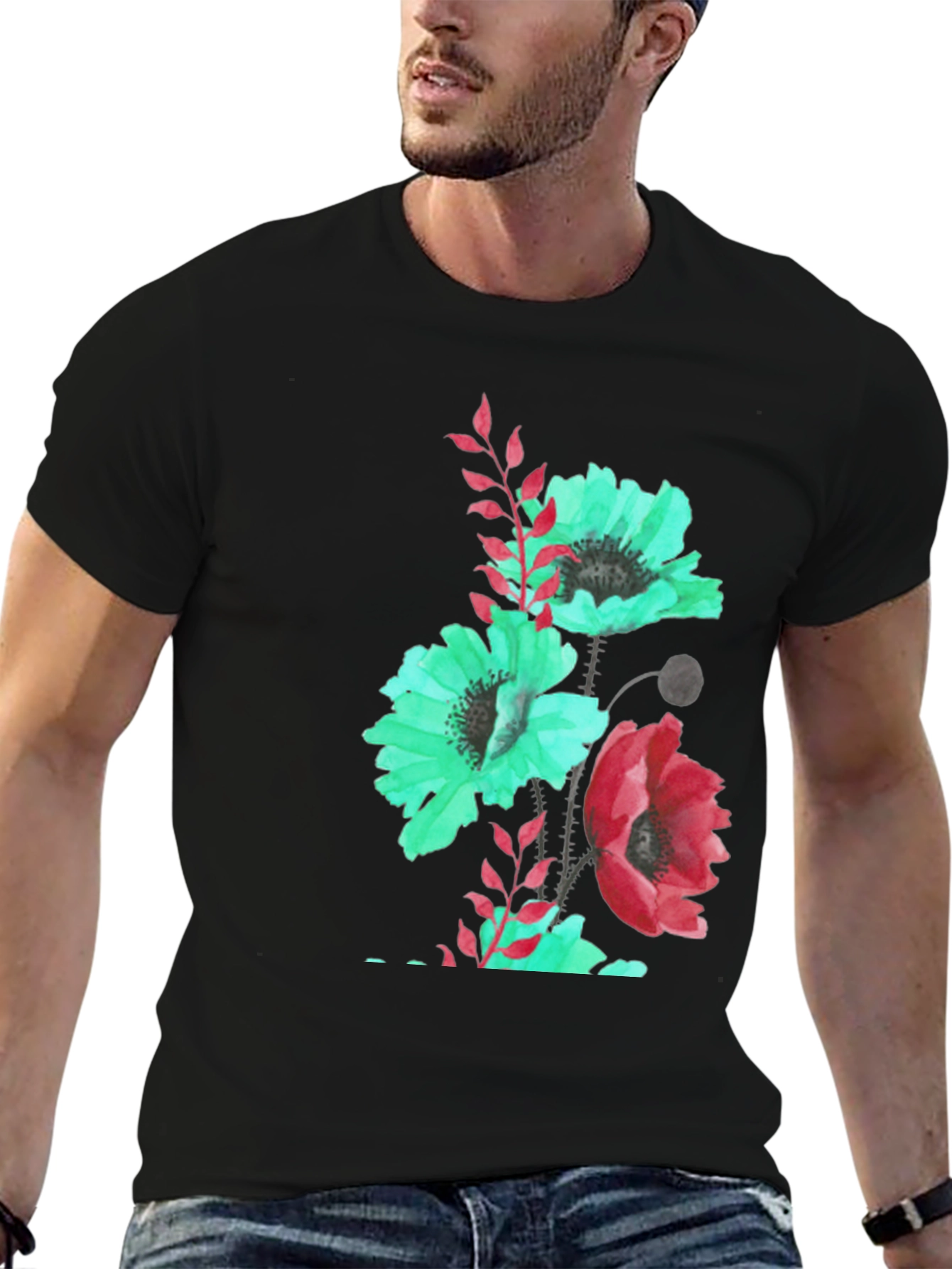 Floral Print Black T-Shirt
