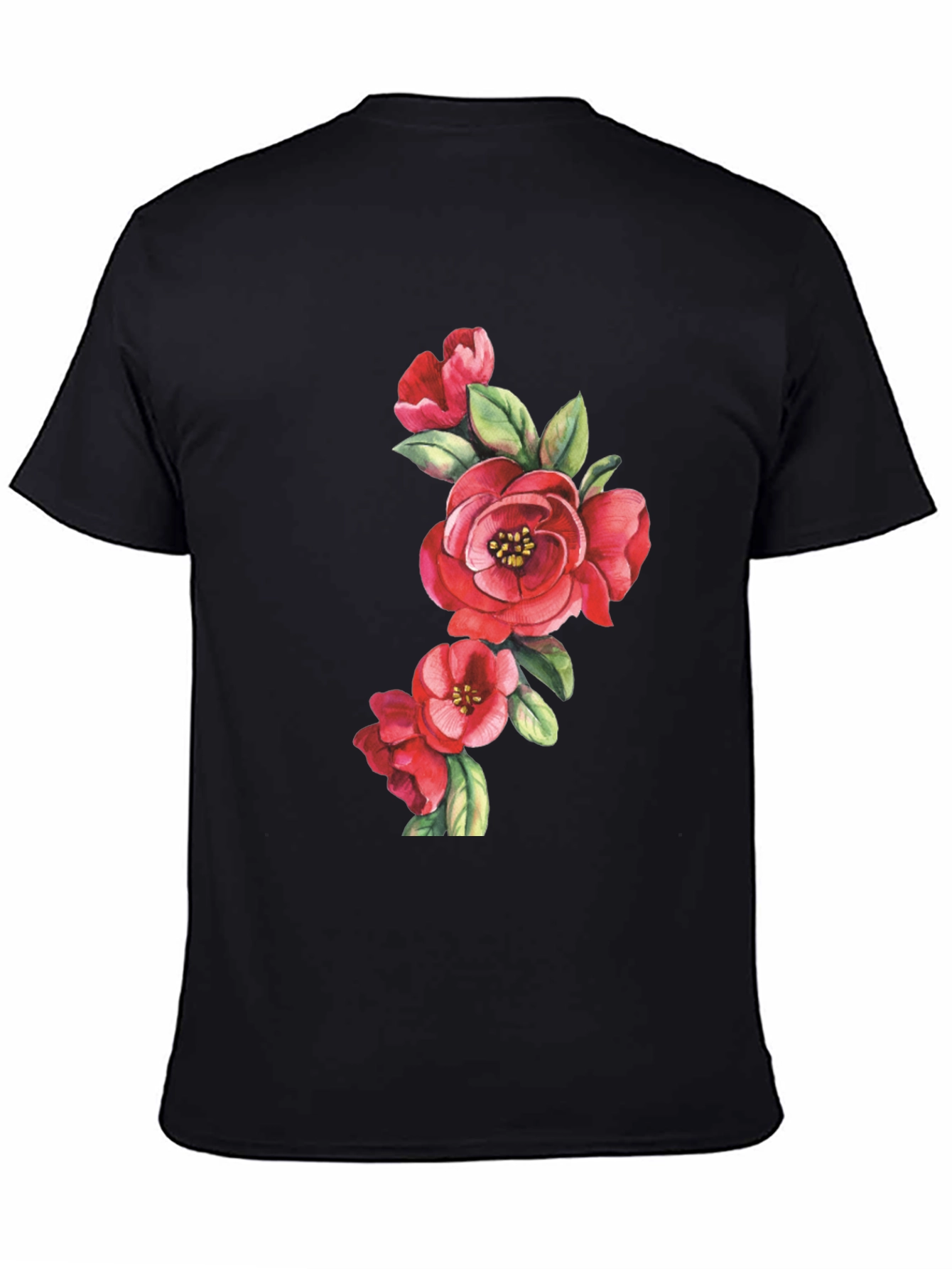 Floral Print Black Casual T-Shirt