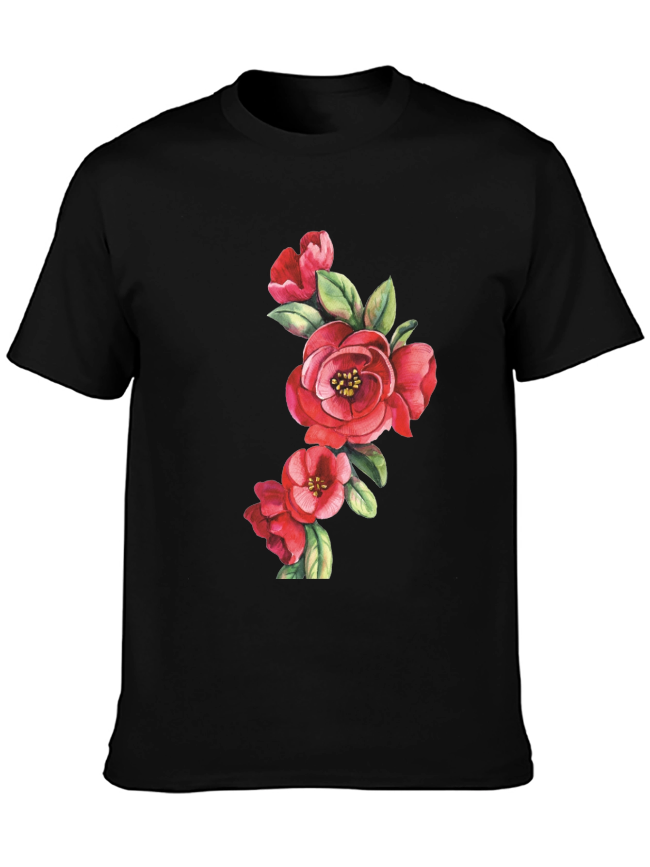 Floral Print Black Casual T-Shirt