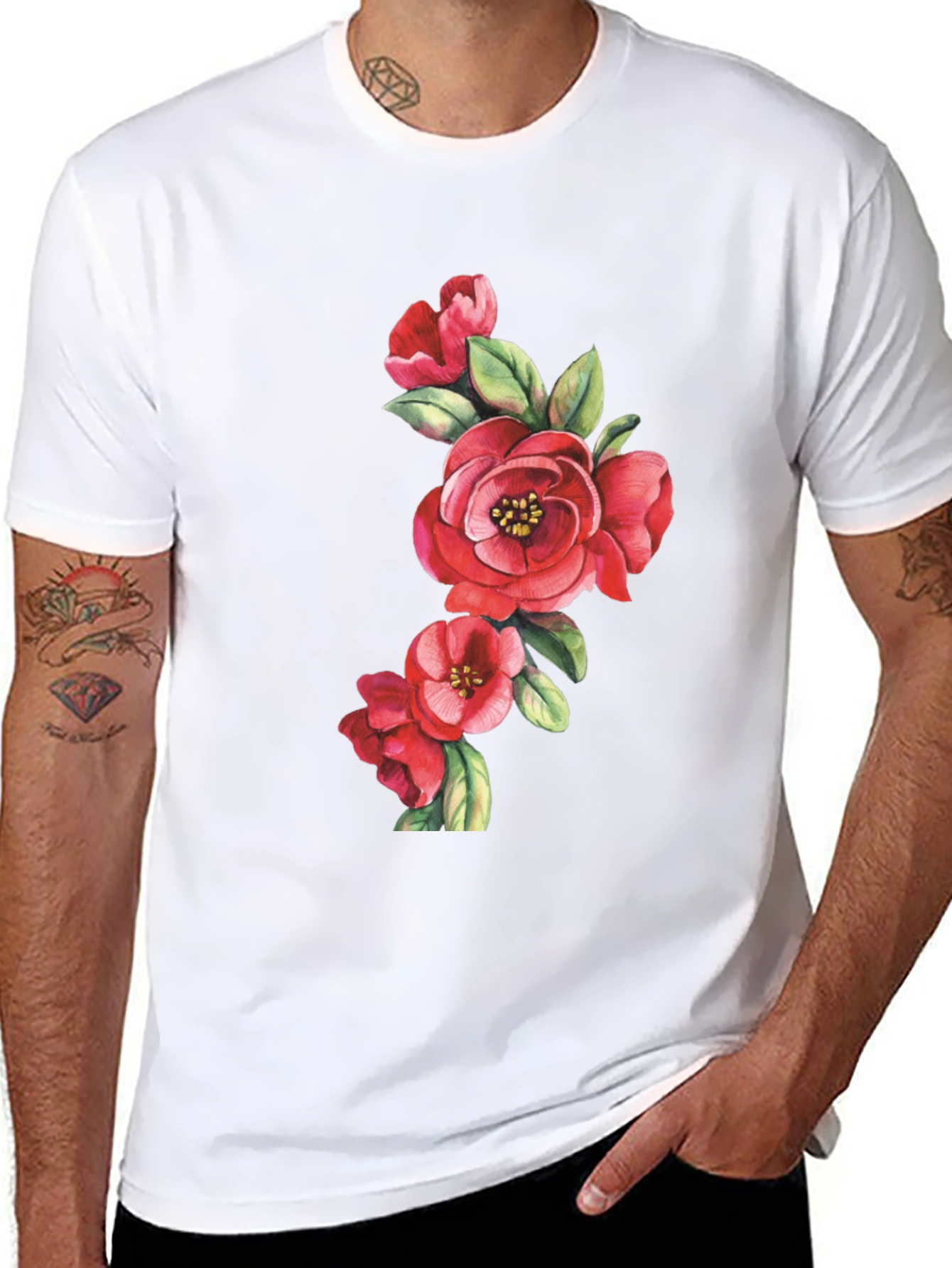 Floral Print Black Casual T-Shirt