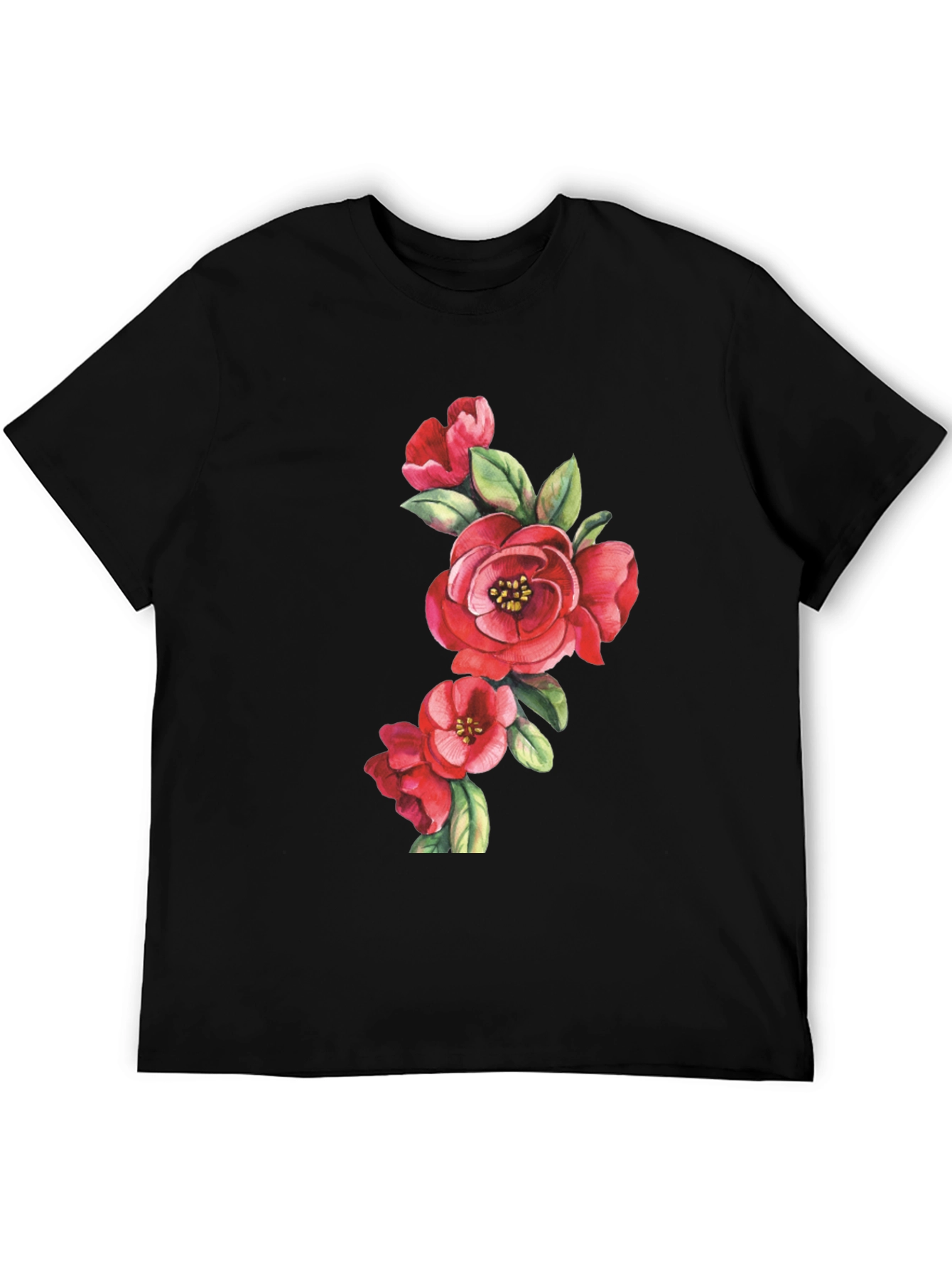 Floral Print Black Casual T-Shirt