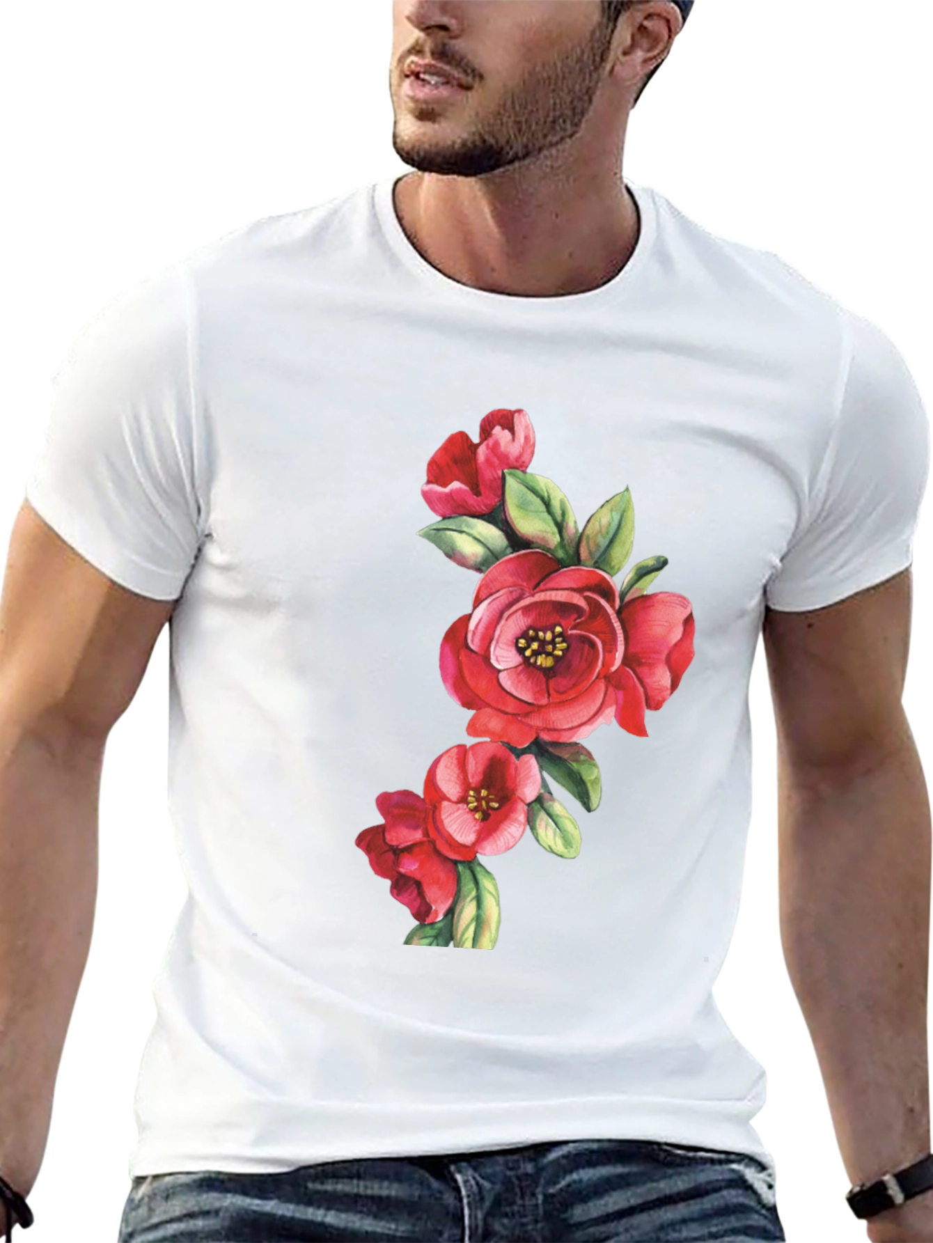 Floral Print Black Casual T-Shirt