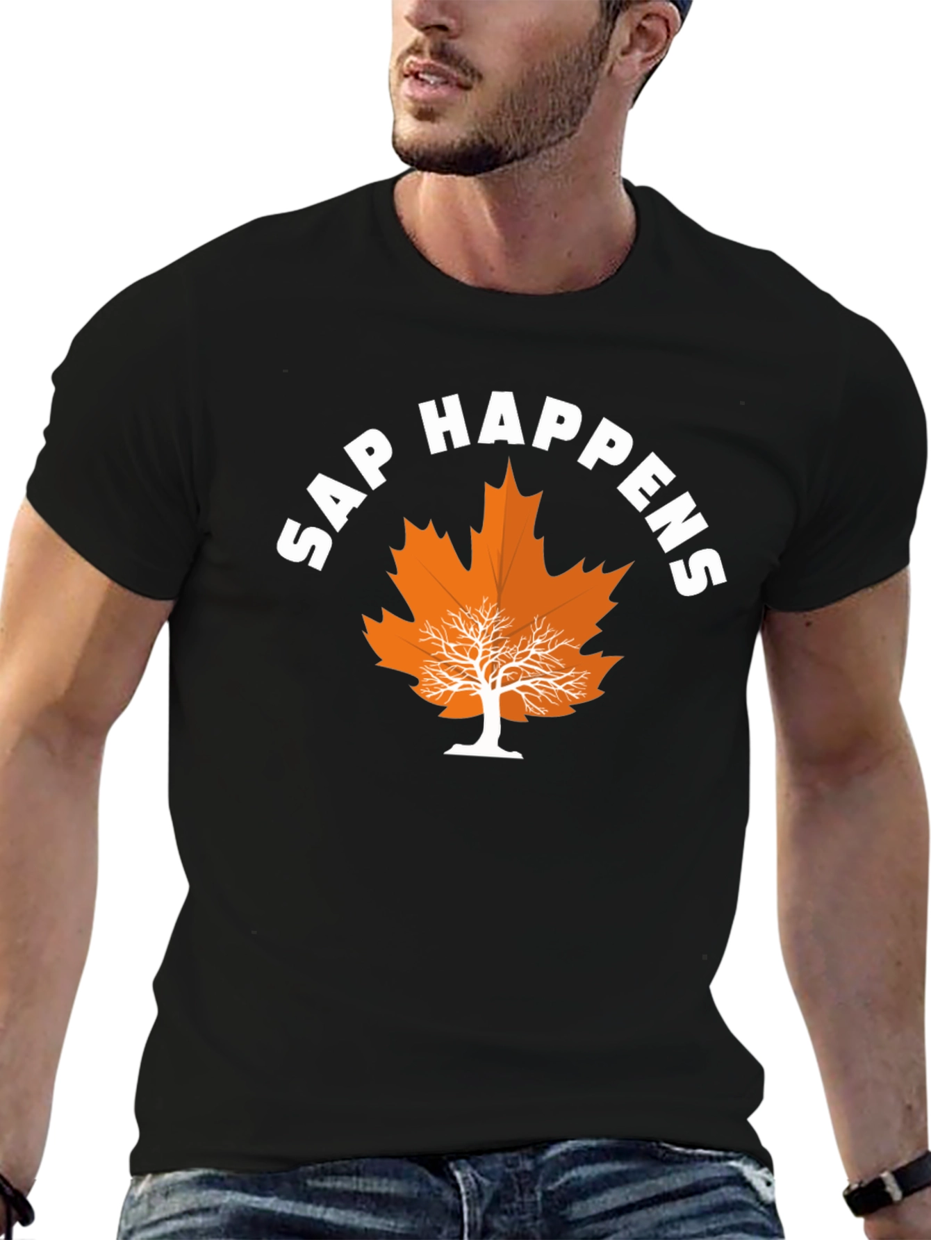 Sap Happens Graphic T-Shirt - Funny Maple Leaf Tee